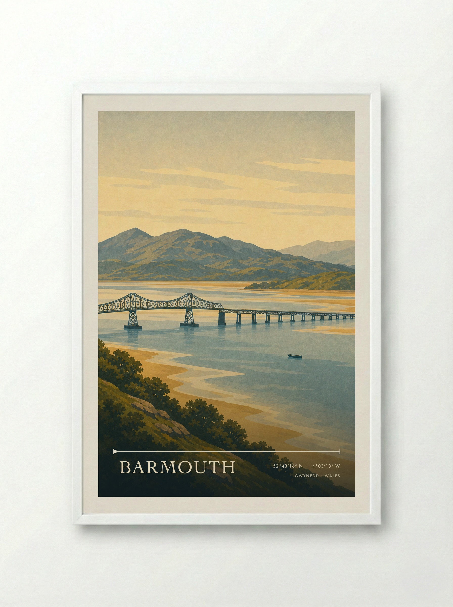 Barmouth Travel Poster Artwork - Framed Print White
