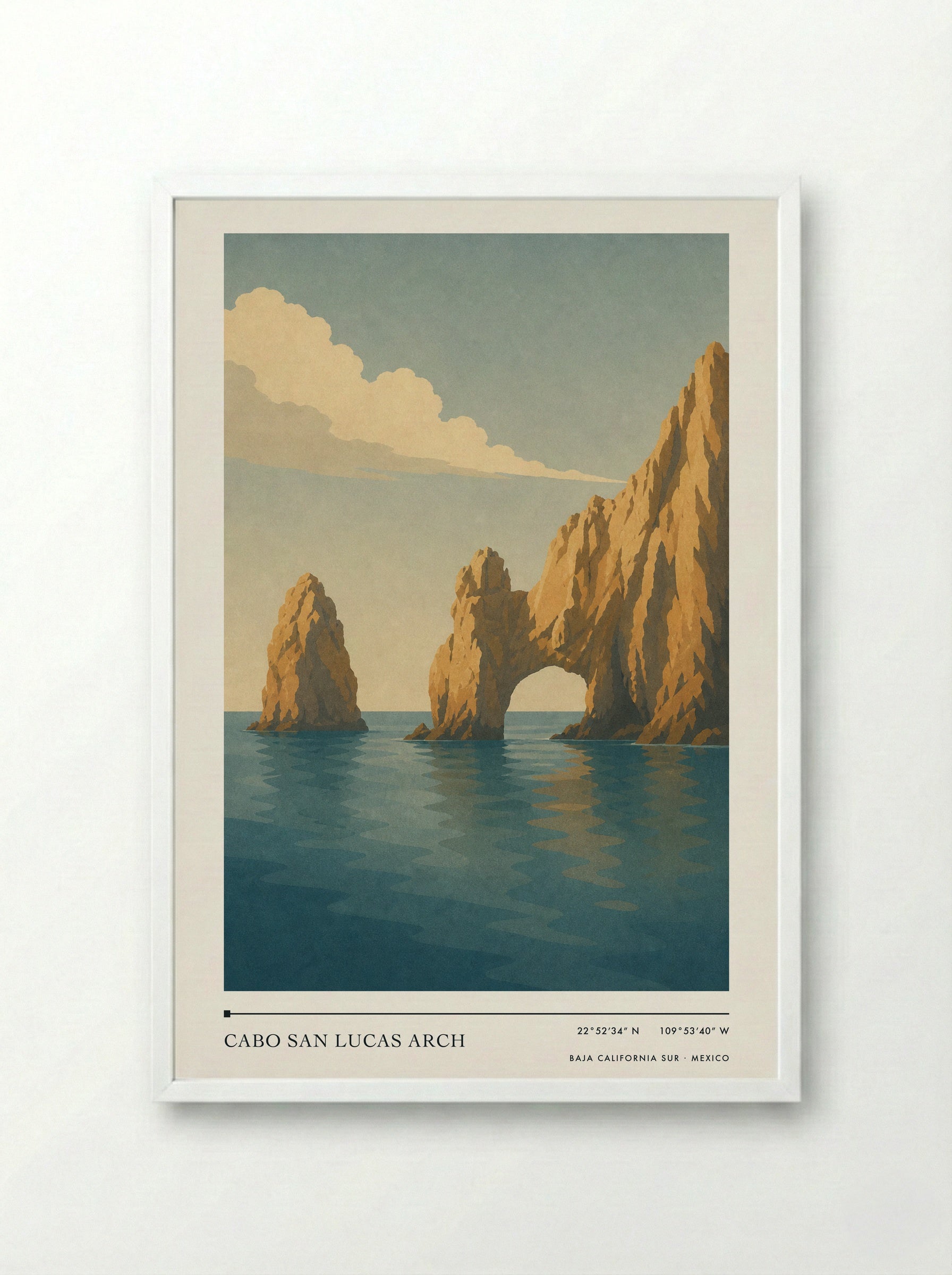 Cabo San Lucas Arch Travel Poster Artwork - Framed Print White