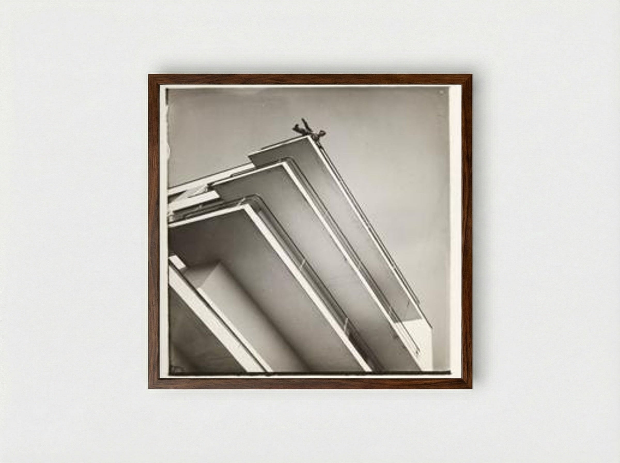 Xanti Schawinsky on a Bauhaus Balcony - László Moholy-Nagy - Framed Print Dark Wood