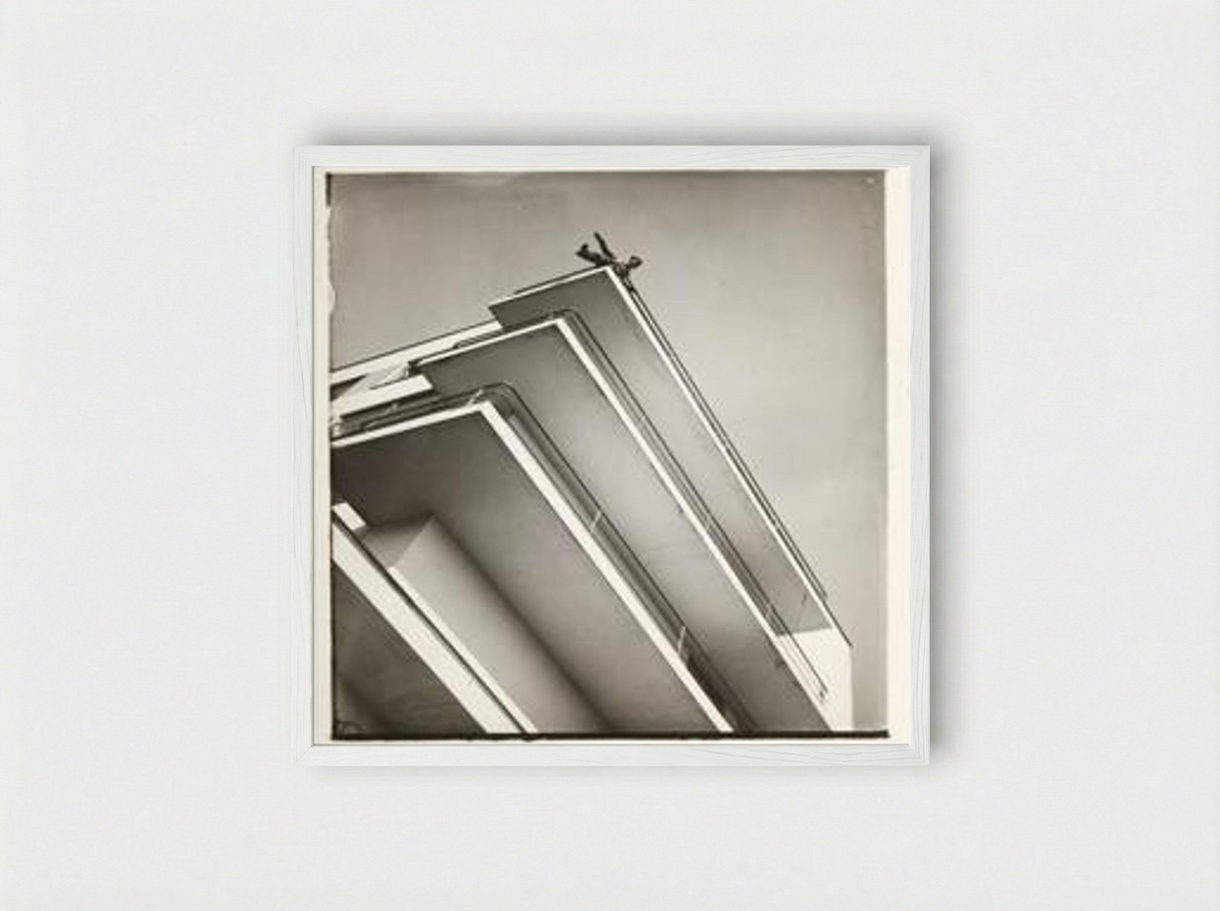 Xanti Schawinsky on a Bauhaus Balcony - László Moholy-Nagy - Framed Print White