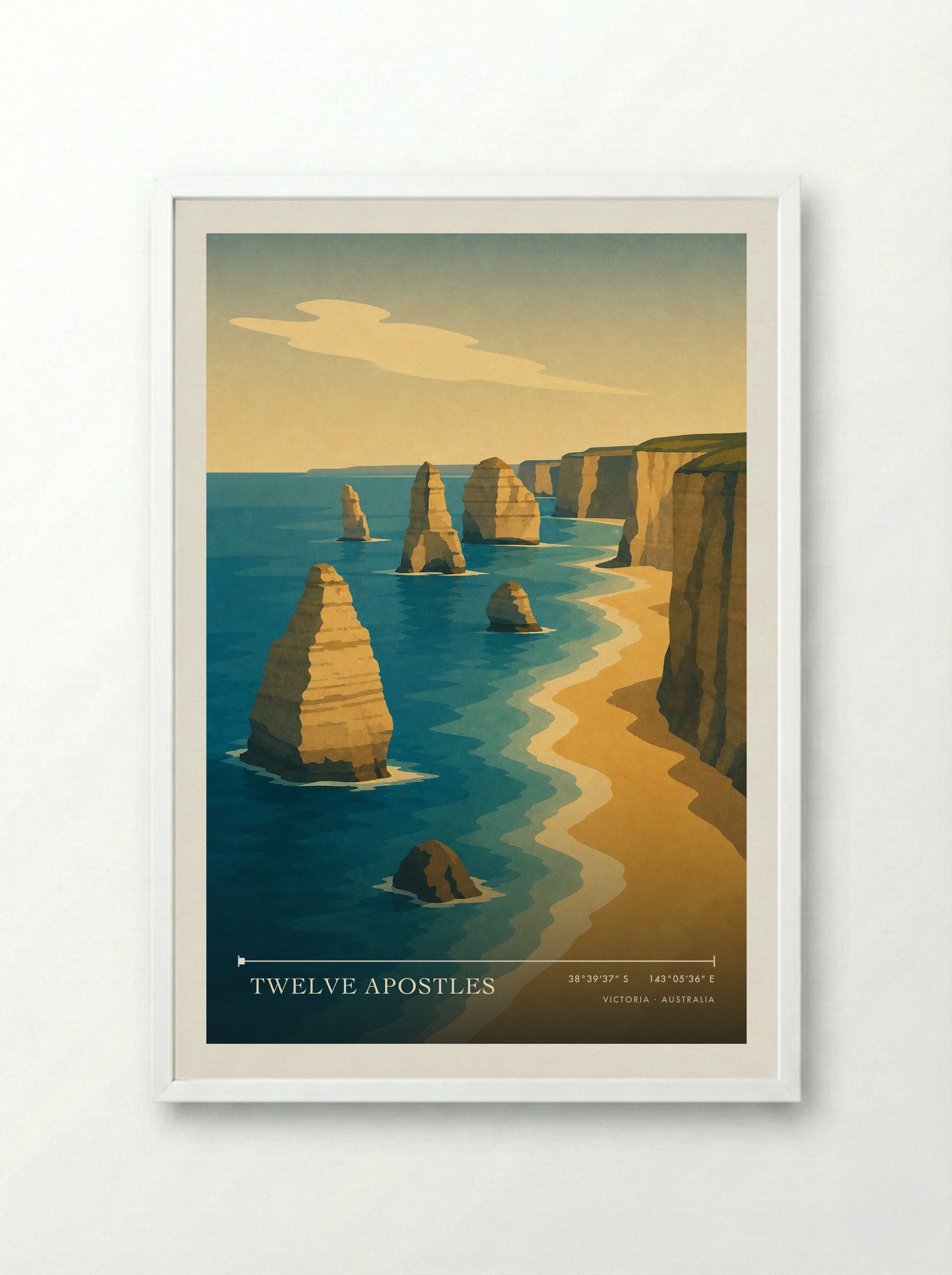 Twelve Apostles Travel Poster Artwork - Framed Print White