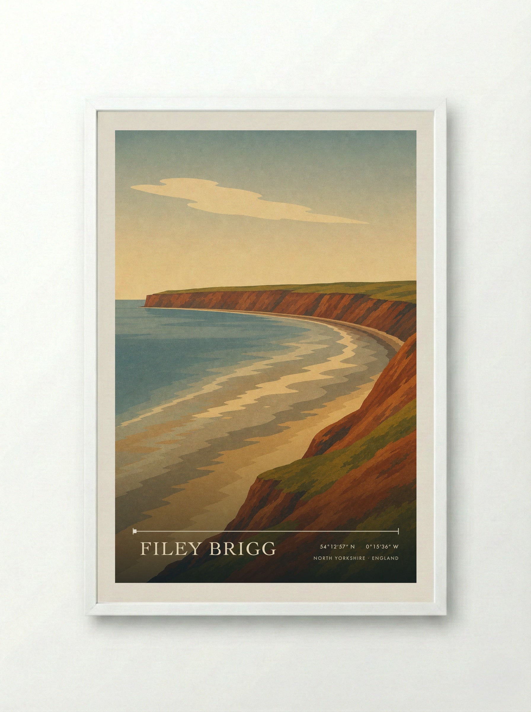Filey Brigg Travel Poster Artwork - Framed Print White