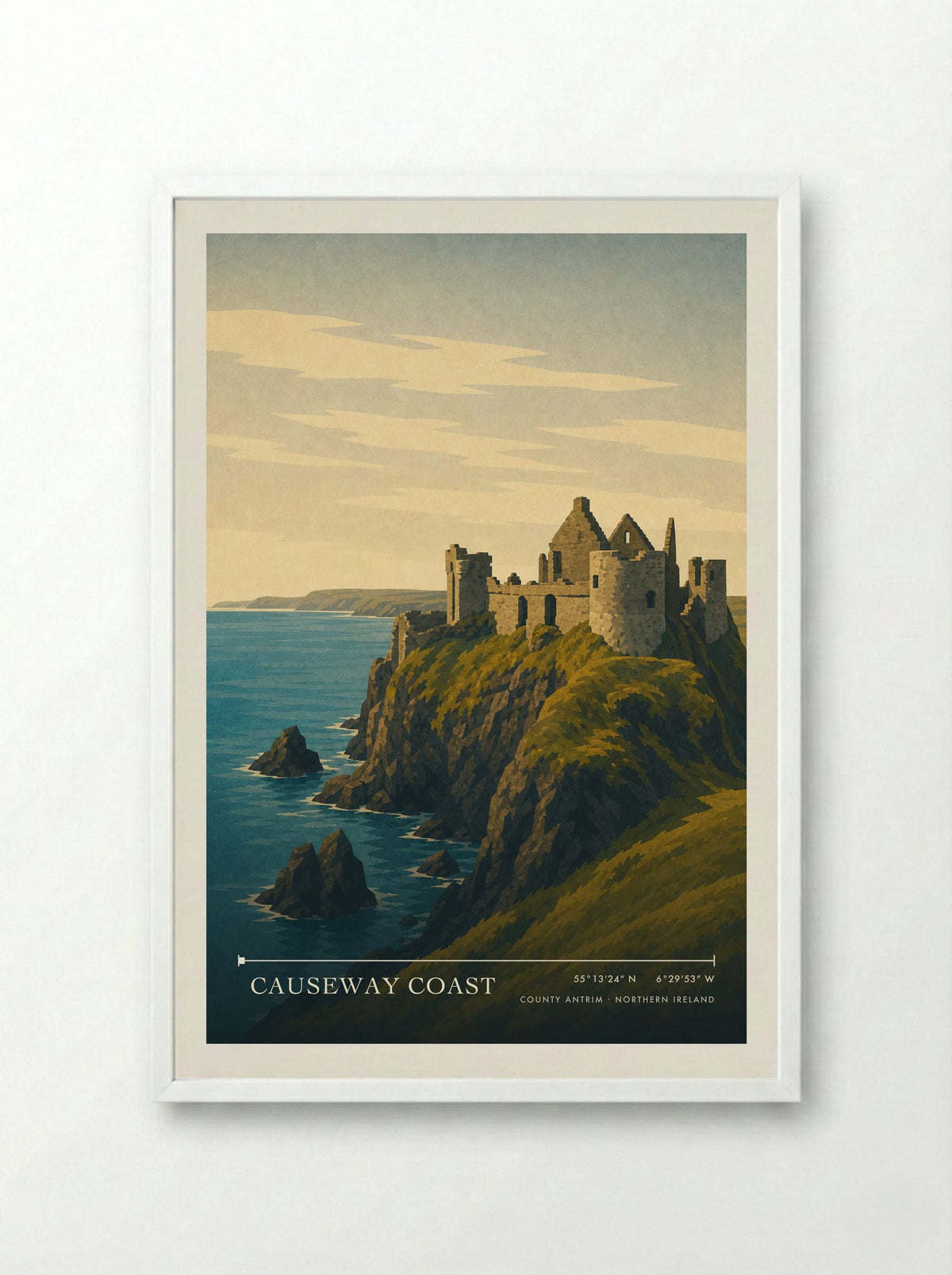 Causeway Coast Travel Poster Artwork - Framed Print White