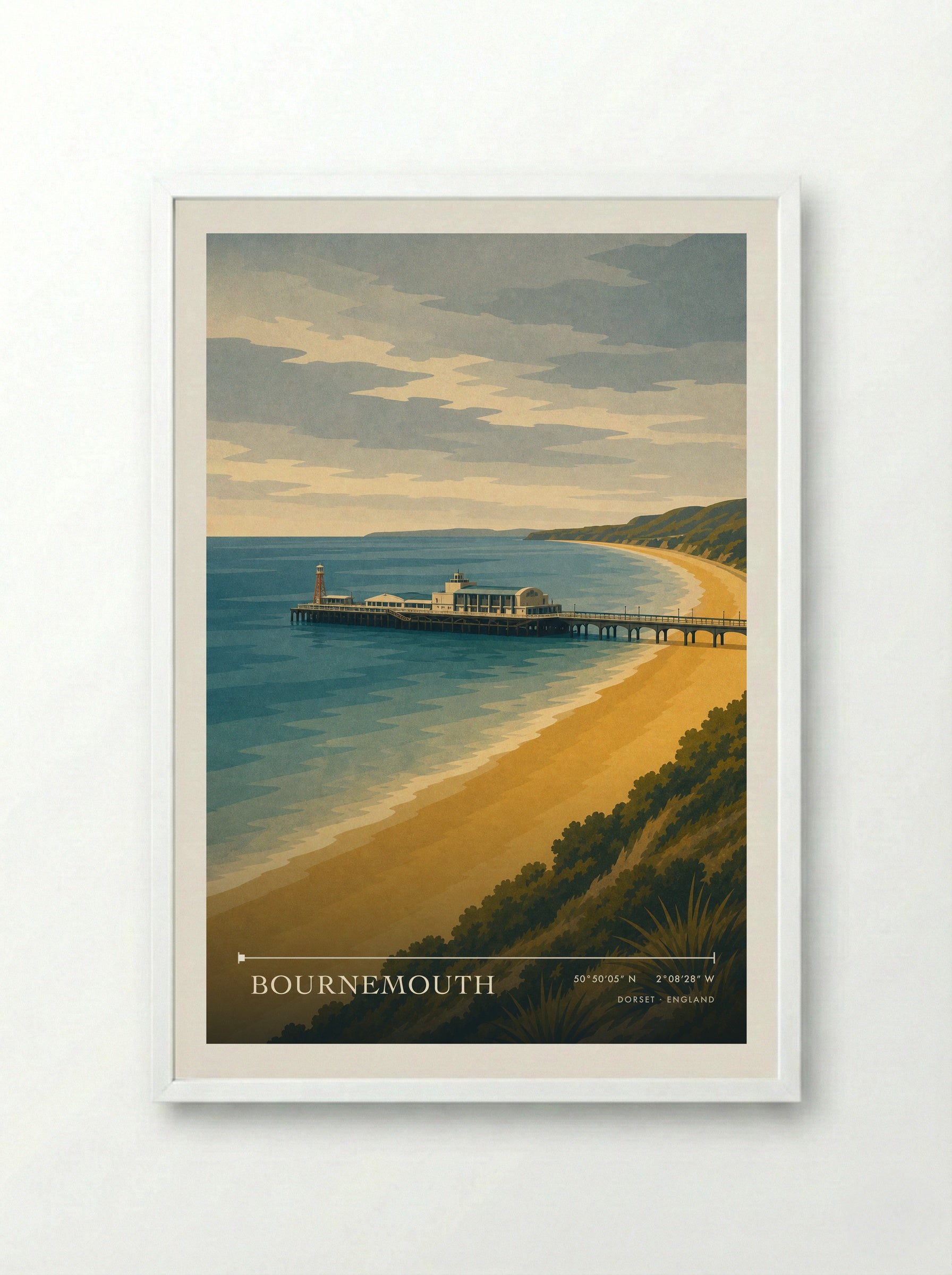 Bournemouth Travel Poster Artwork - Framed Print White