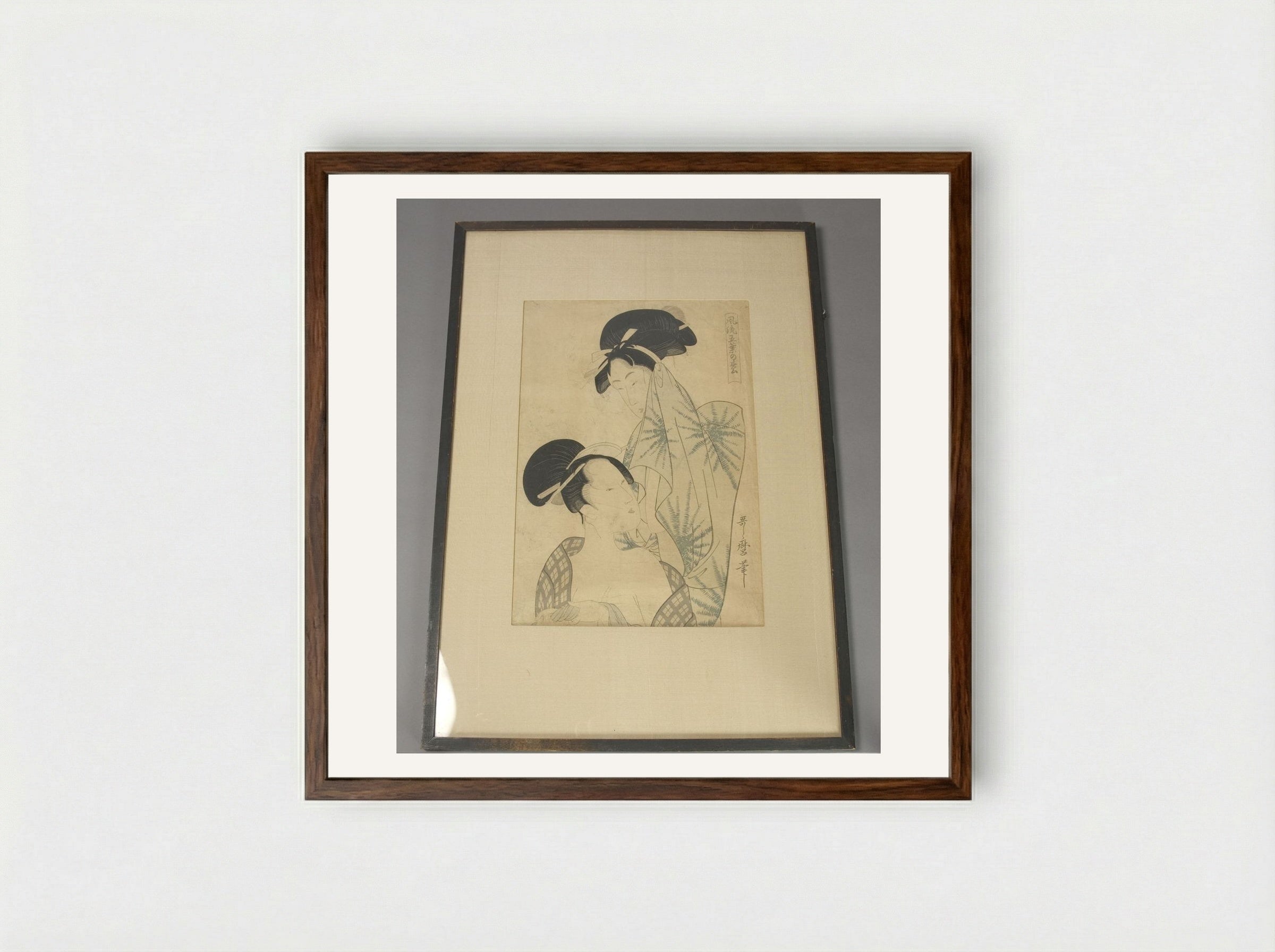 Two Women after Bath, from the series Elegant Pines of Fivefold Needles (Furyu goyo no matsu) - Kitagawa Utamaro - Framed Print Dark Wood
