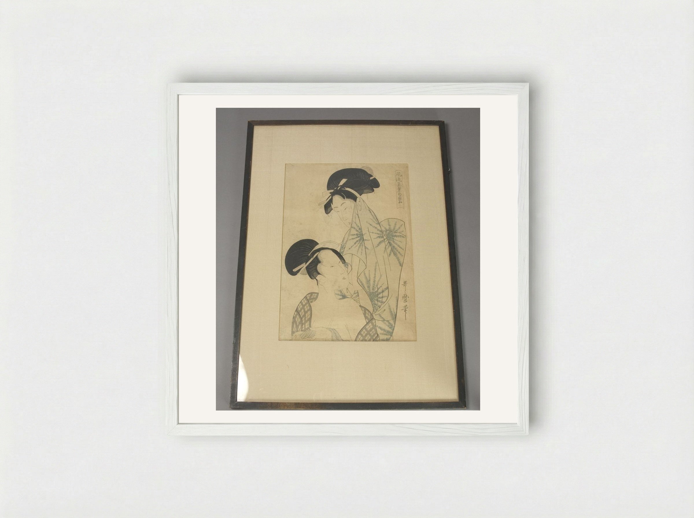 Two Women after Bath, from the series Elegant Pines of Fivefold Needles (Furyu goyo no matsu) - Kitagawa Utamaro - Framed Print White