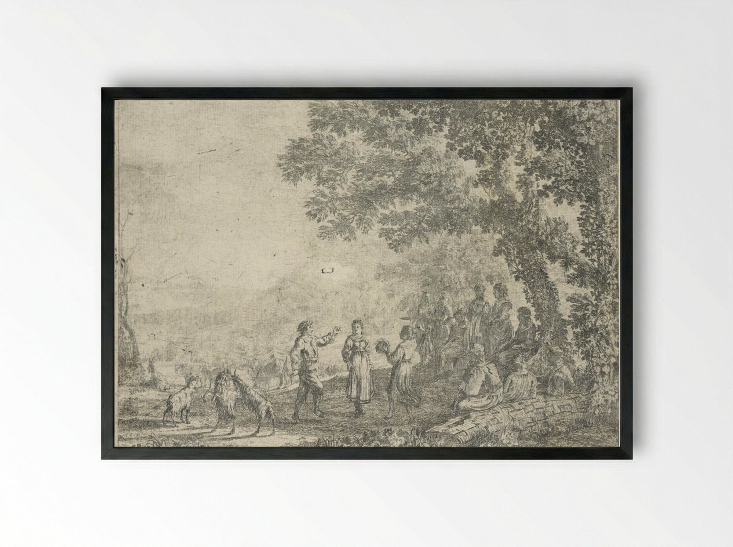 Landscape with a Country Dance, large plate - Claude Lorrain - Framed Print Black