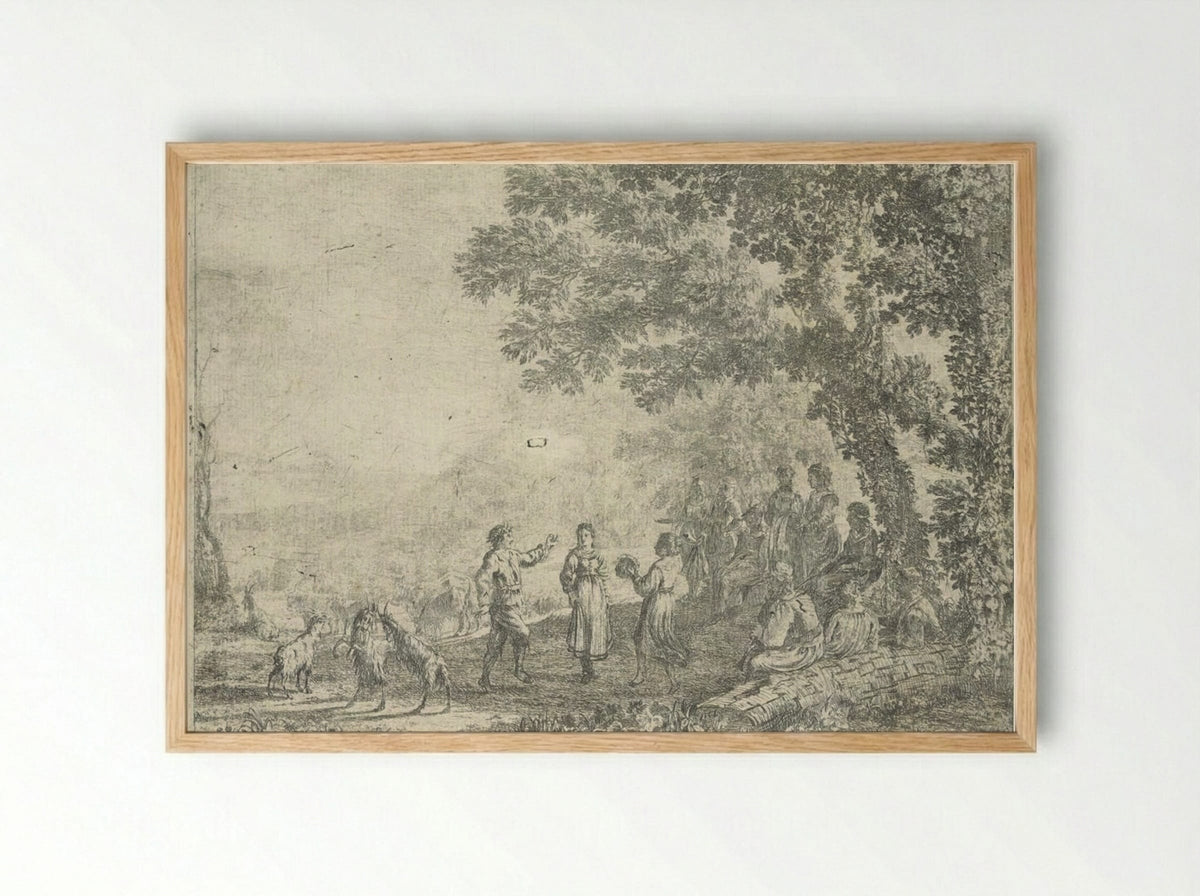 Landscape with a Country Dance, large plate - Claude Lorrain - Framed Print Wood