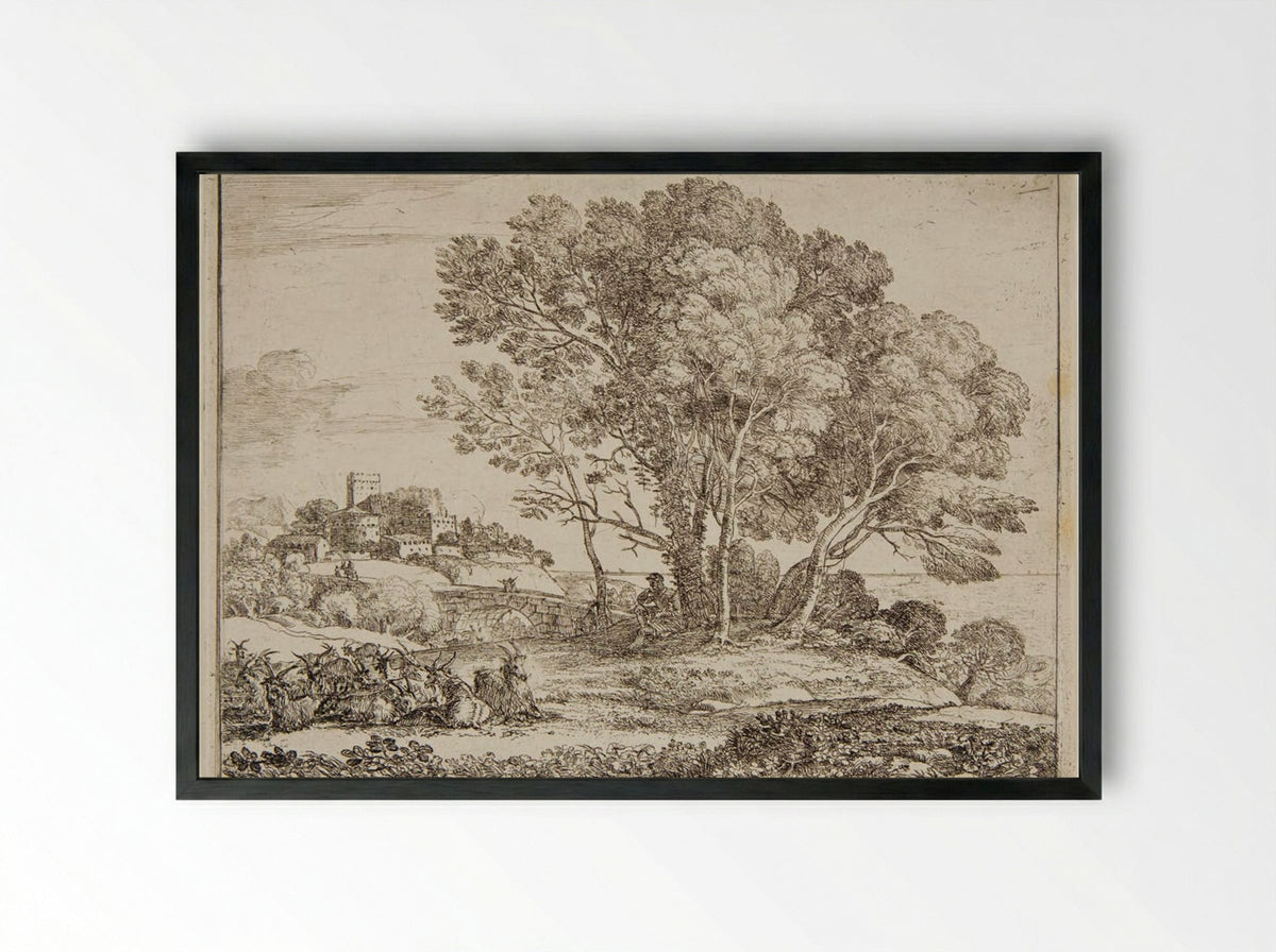 The Goatherd - Claude Lorrain - Framed Print Black