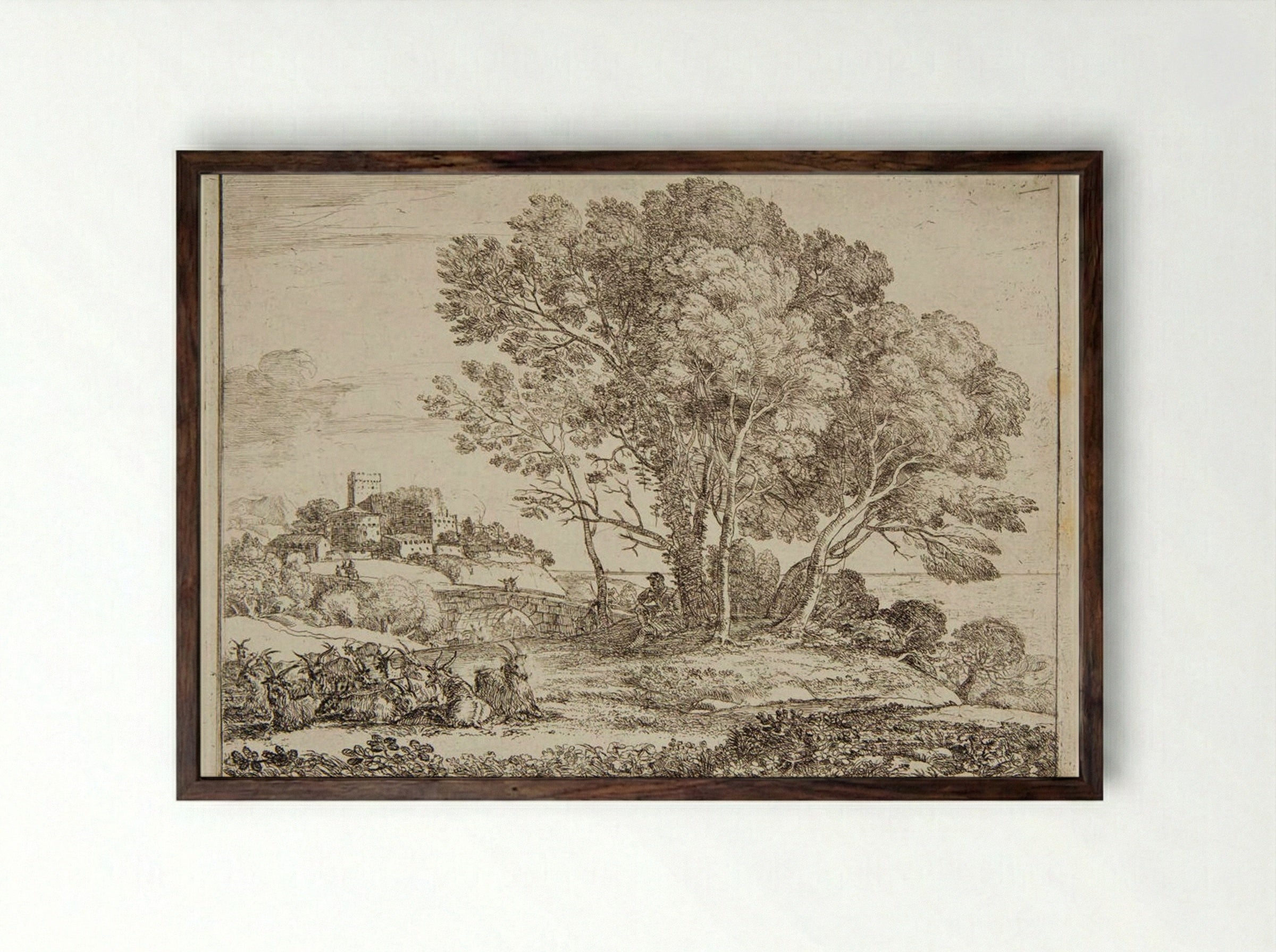 The Goatherd - Claude Lorrain - Framed Print Dark Wood