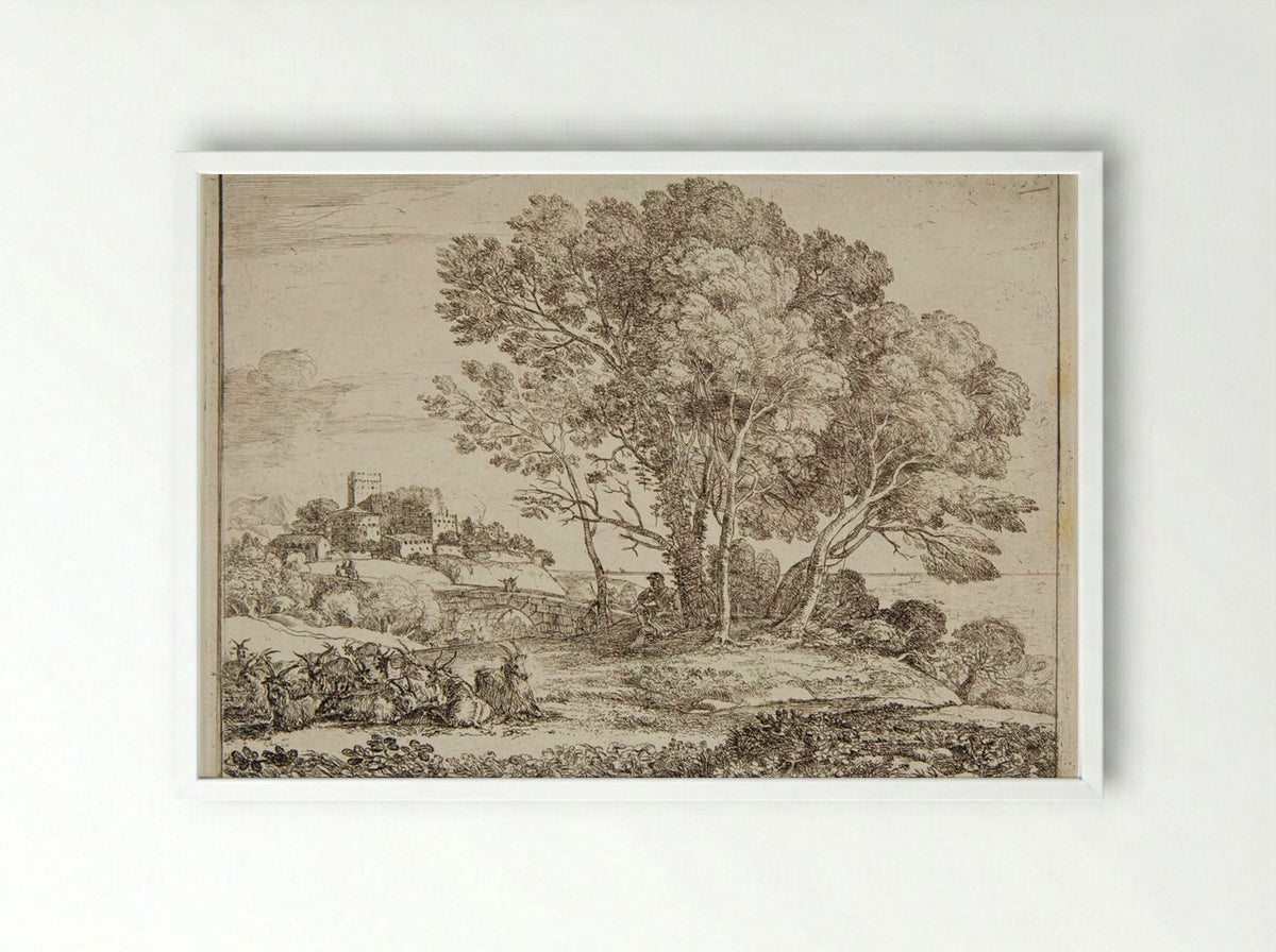 The Goatherd - Claude Lorrain - Framed Print White