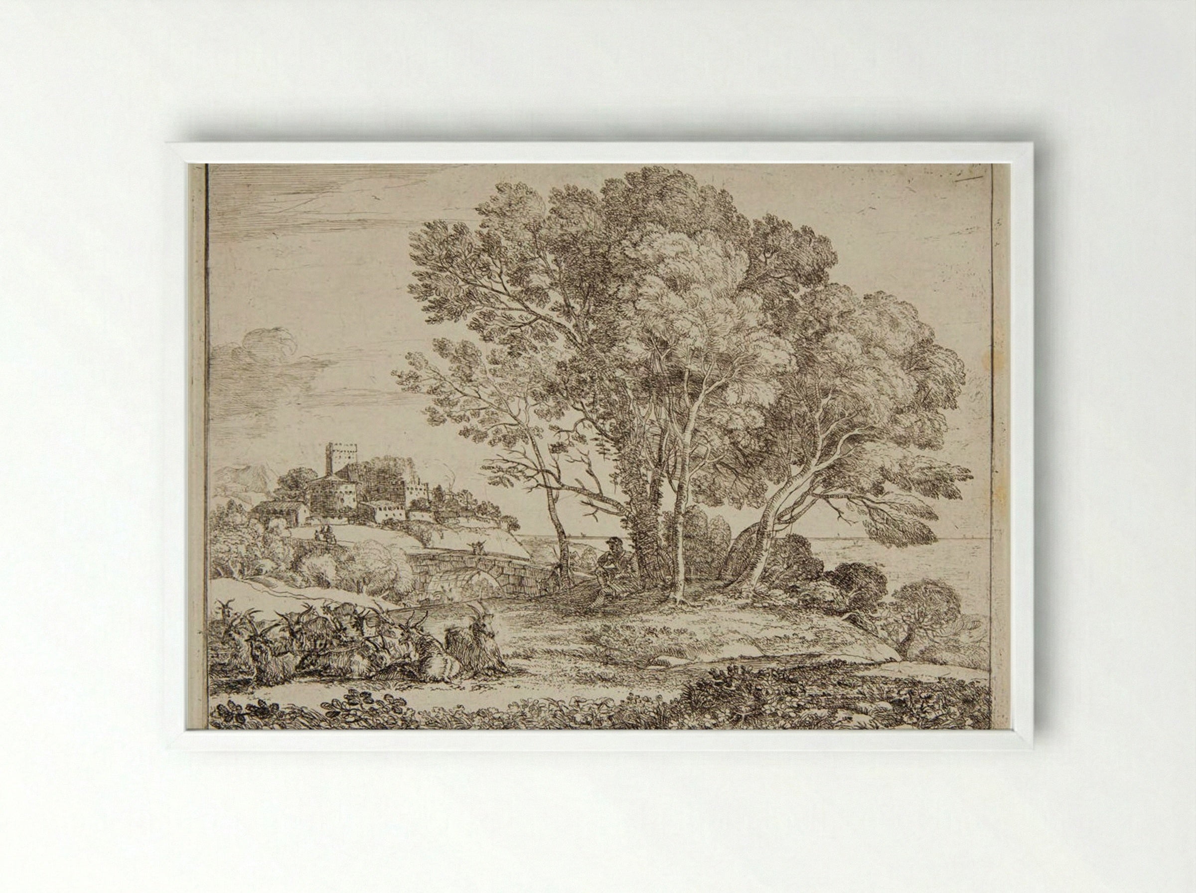 The Goatherd - Claude Lorrain - Framed Print White