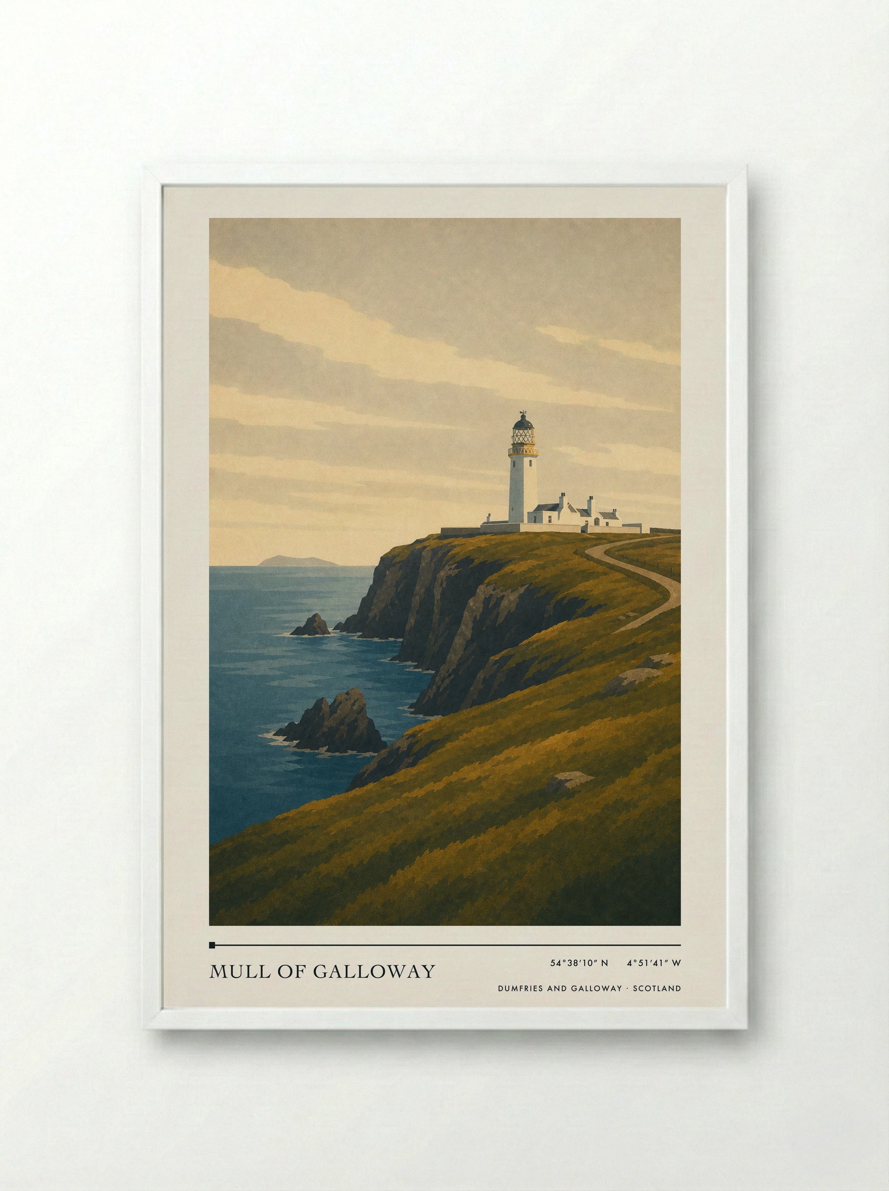 Mull of Galloway Travel Poster - Framed Print White