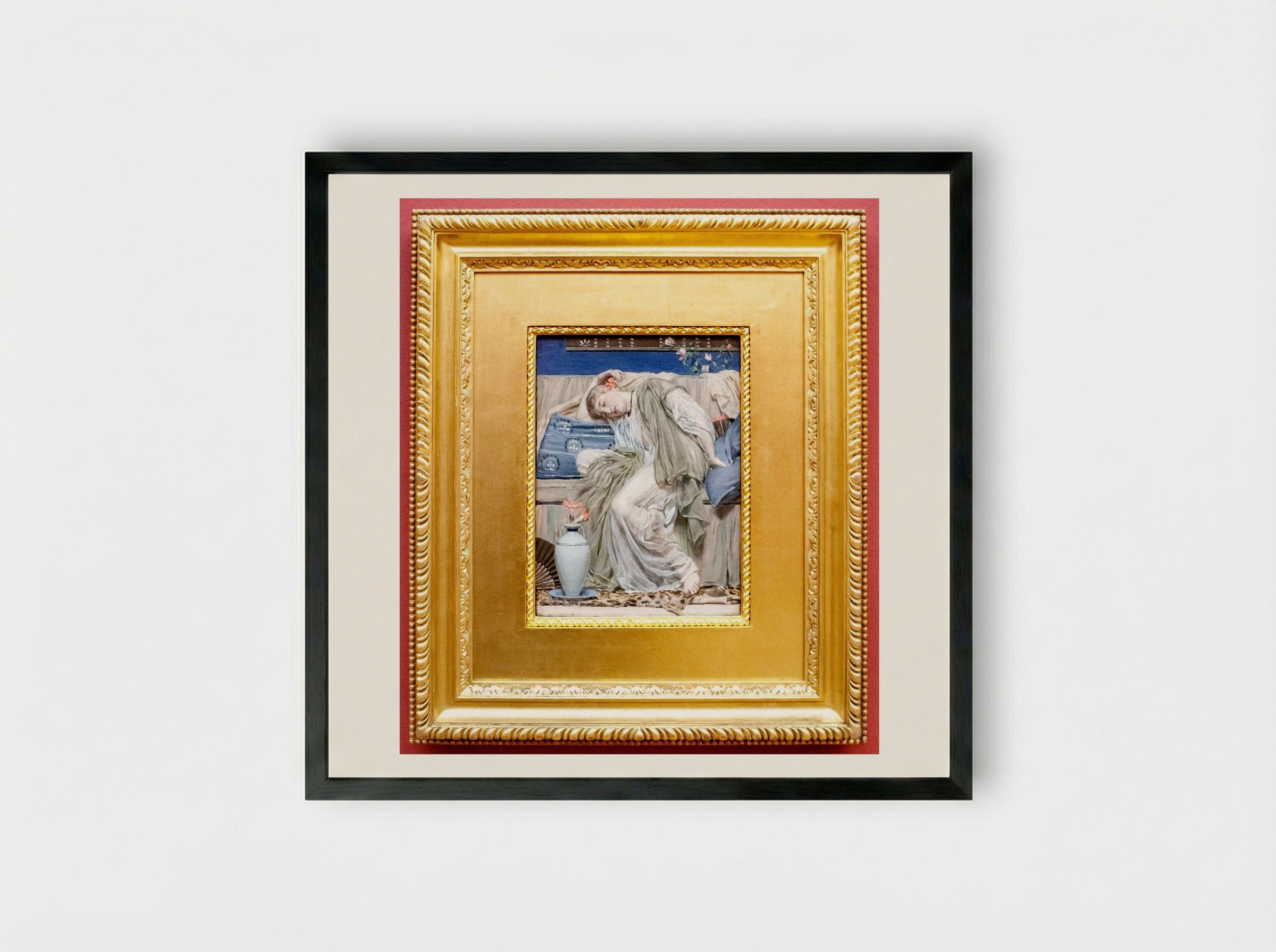 A Sleeping Girl - Albert Joseph Moore - Framed Print Black