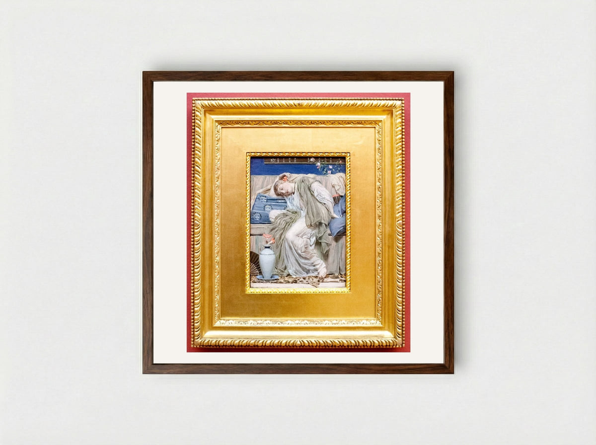 A Sleeping Girl - Albert Joseph Moore - Framed Print Dark Wood