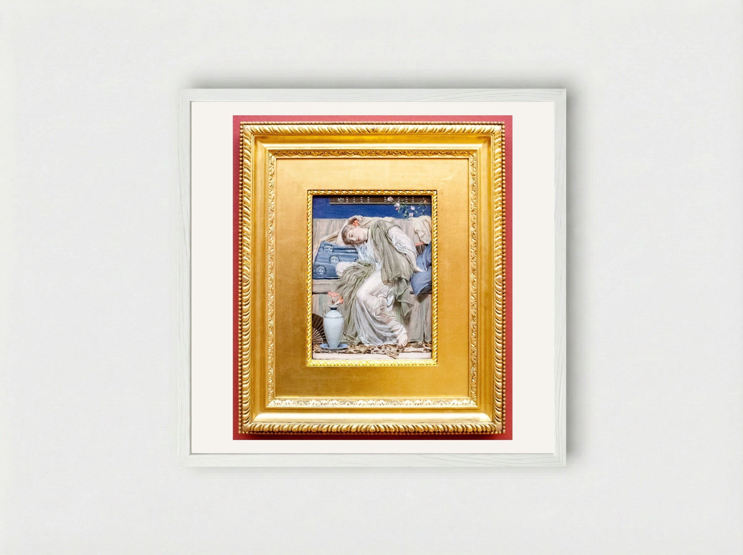 A Sleeping Girl - Albert Joseph Moore - Framed Print White