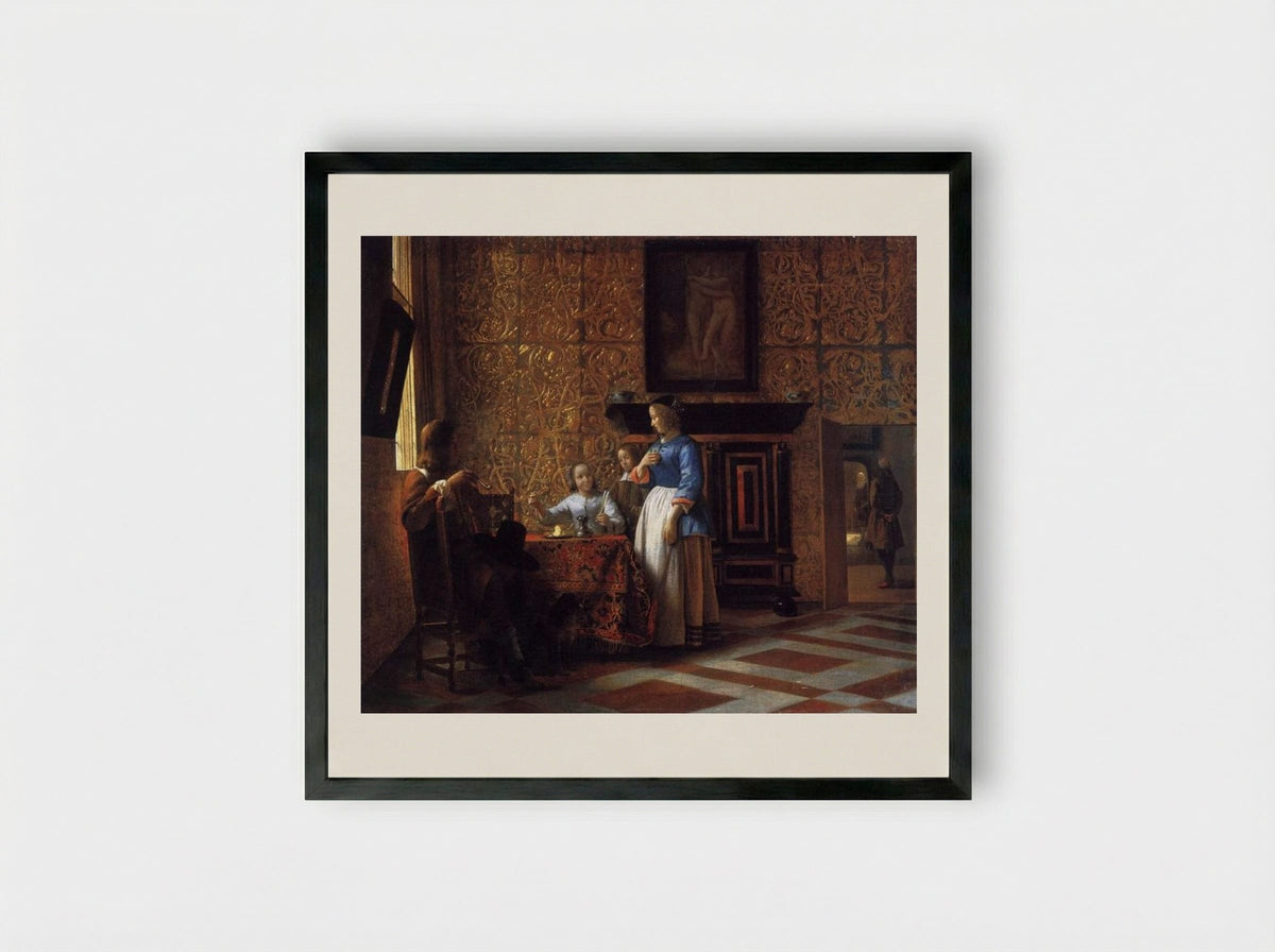 Interior with Figures - Pieter de Hooch - Framed Print Black