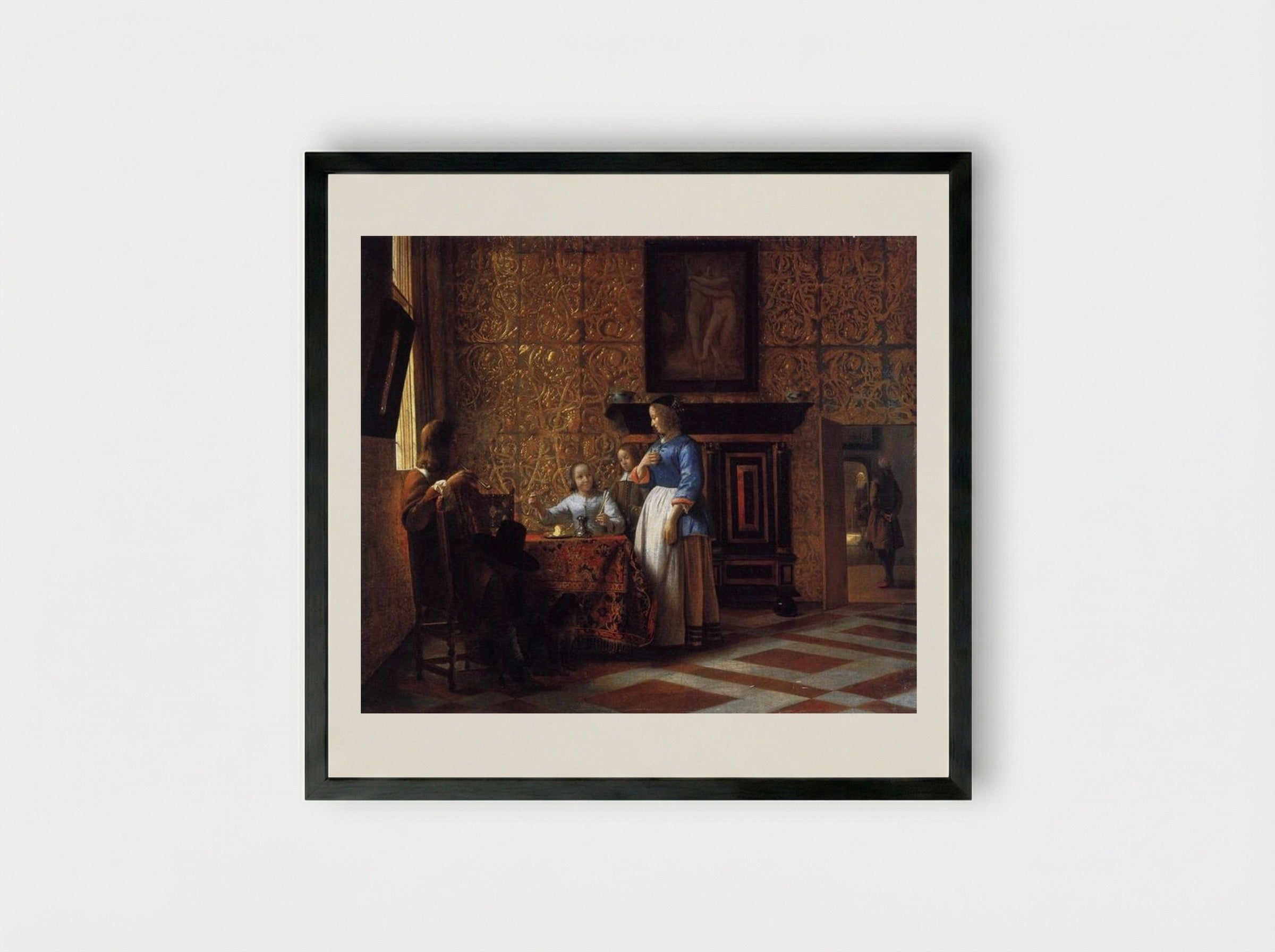 Interior with Figures - Pieter de Hooch - Framed Print Black