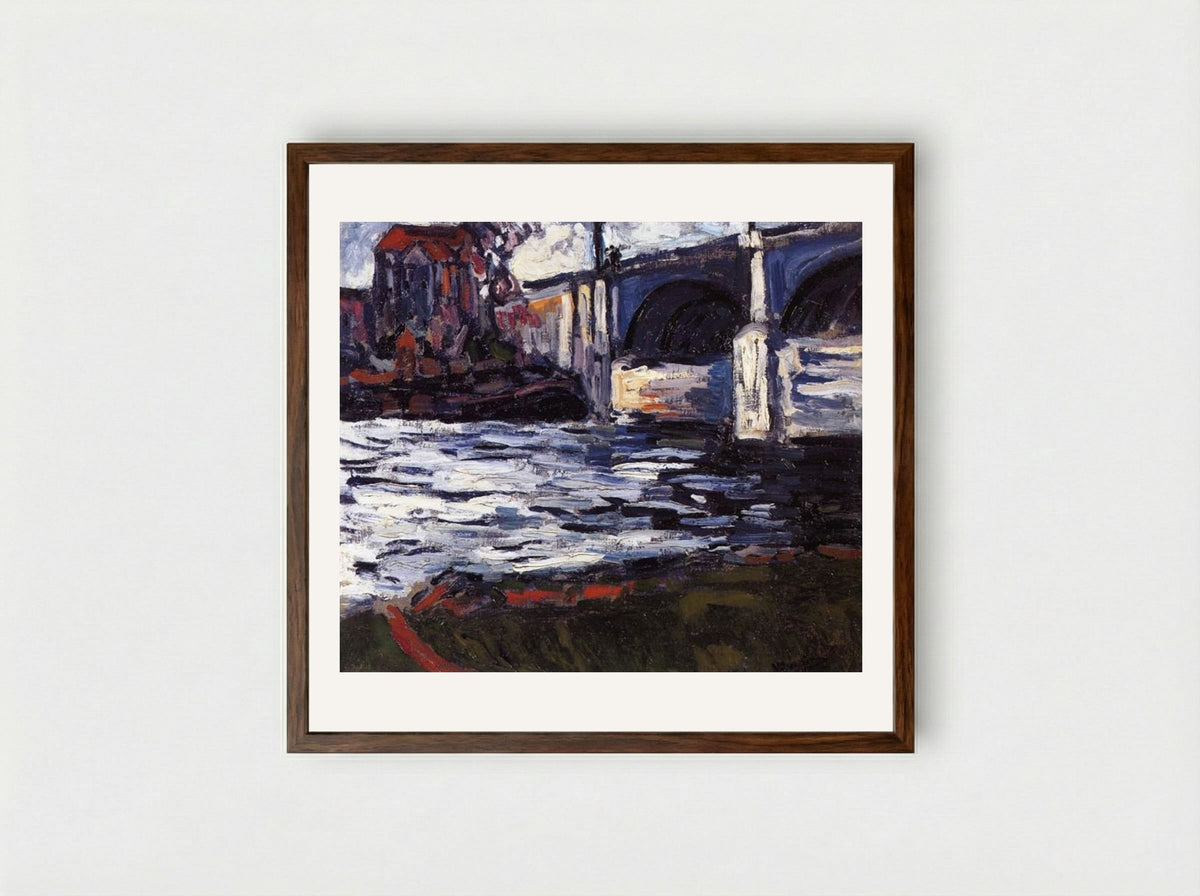 The Seine and the Chatou Bridge - Maurice de Vlaminck - Framed Print Dark Wood