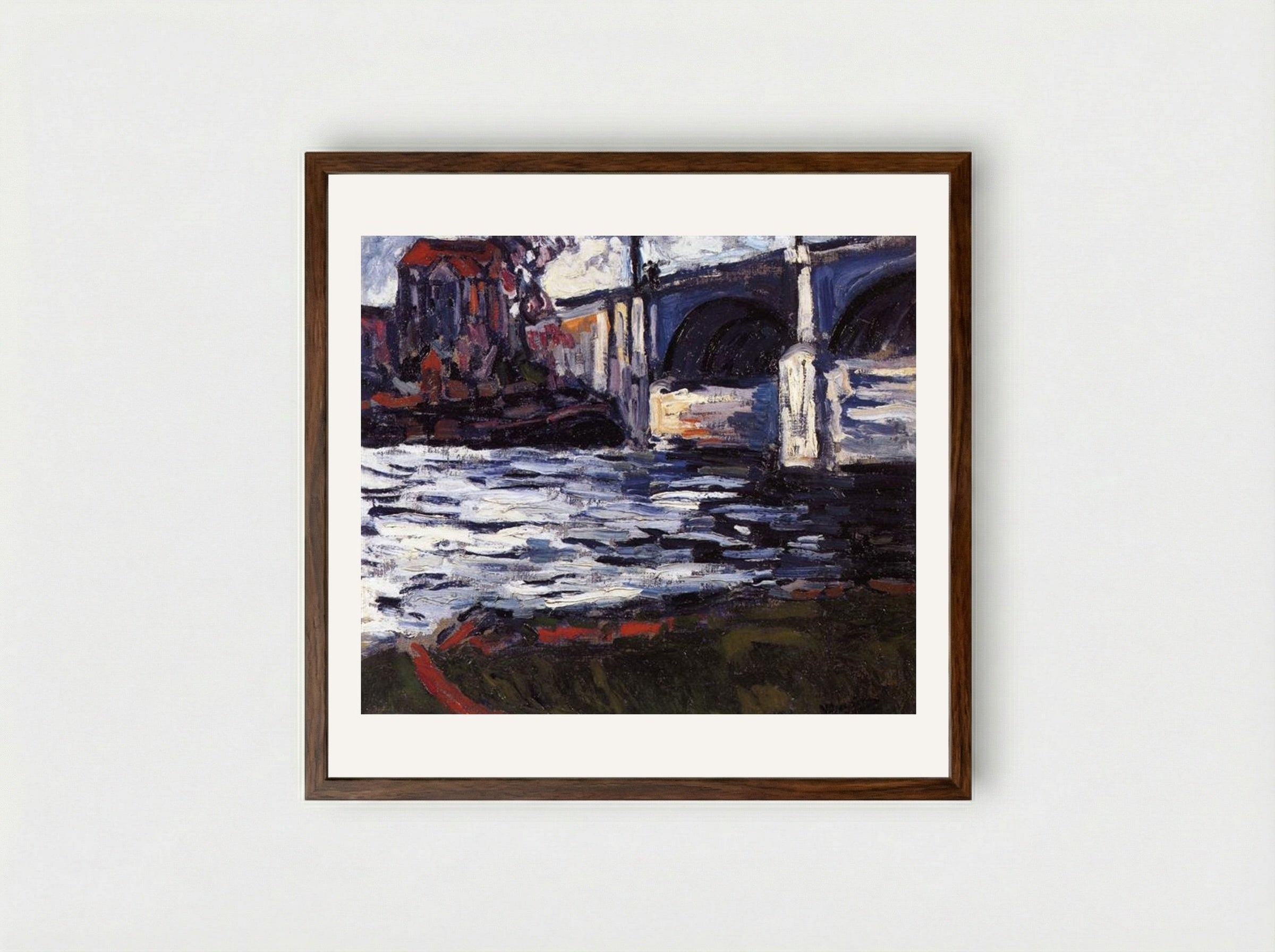 The Seine and the Chatou Bridge - Maurice de Vlaminck - Framed Print Dark Wood
