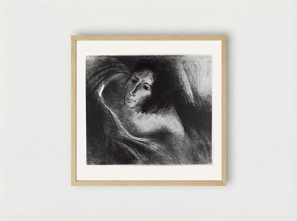 And the devil that deceived them was cast into the lake of fire, where the beast and the false prophets are... - Odilon Redon - Framed Print Wood