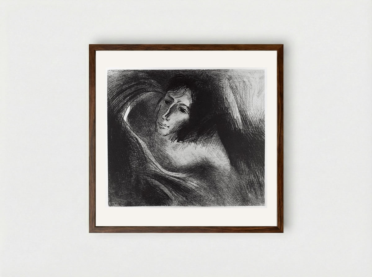 And the devil that deceived them was cast into the lake of fire, where the beast and the false prophets are... - Odilon Redon - Framed Print Dark Wood