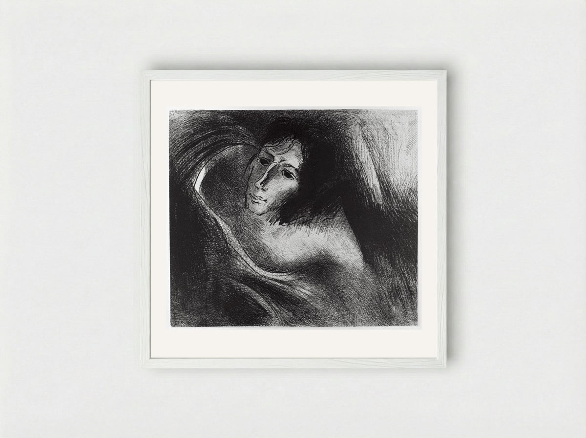 And the devil that deceived them was cast into the lake of fire, where the beast and the false prophets are... - Odilon Redon - Framed Print White