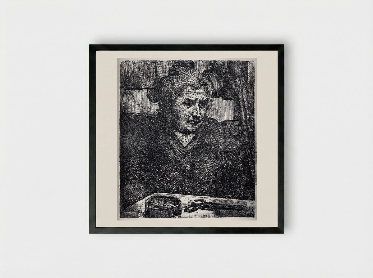 The Artist's Mother at a Table - Umberto Boccioni - Framed Print Black