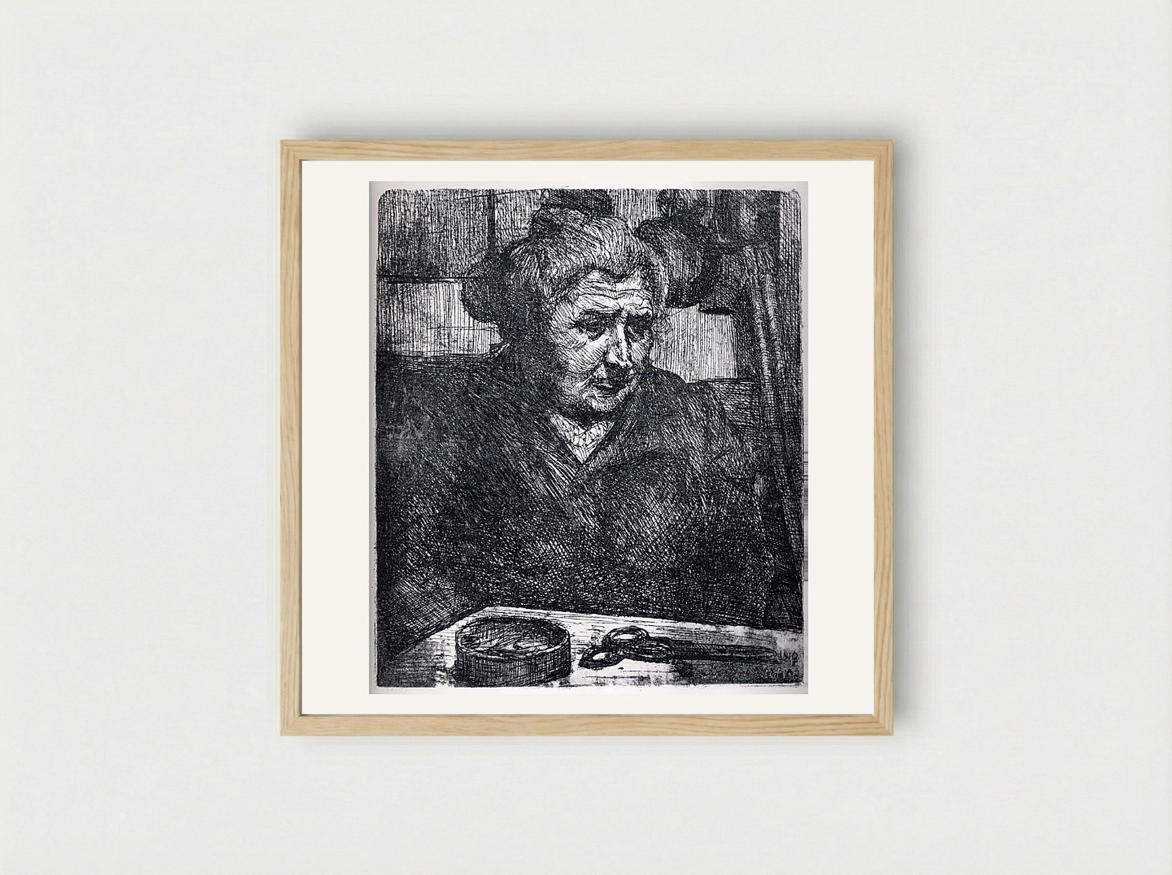 The Artist's Mother at a Table - Umberto Boccioni - Framed Print Wood