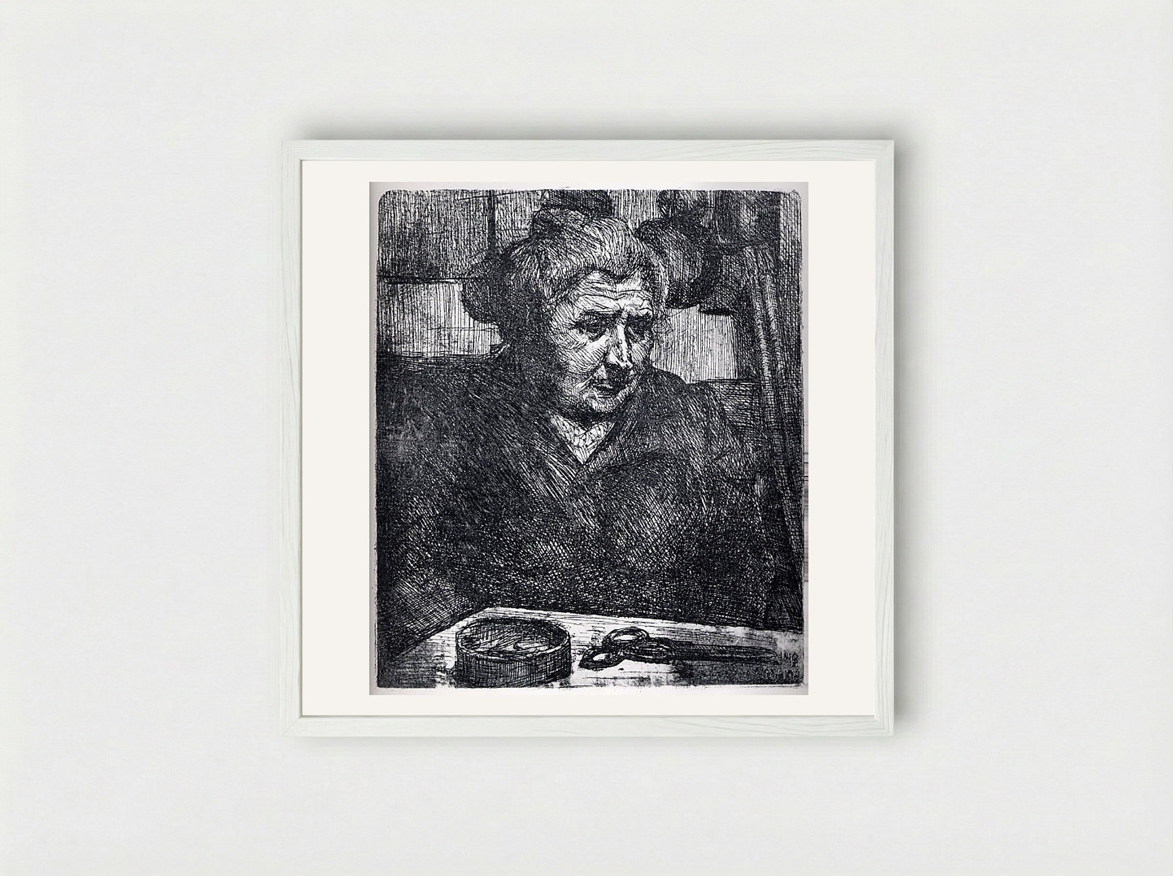 The Artist's Mother at a Table - Umberto Boccioni - Framed Print White