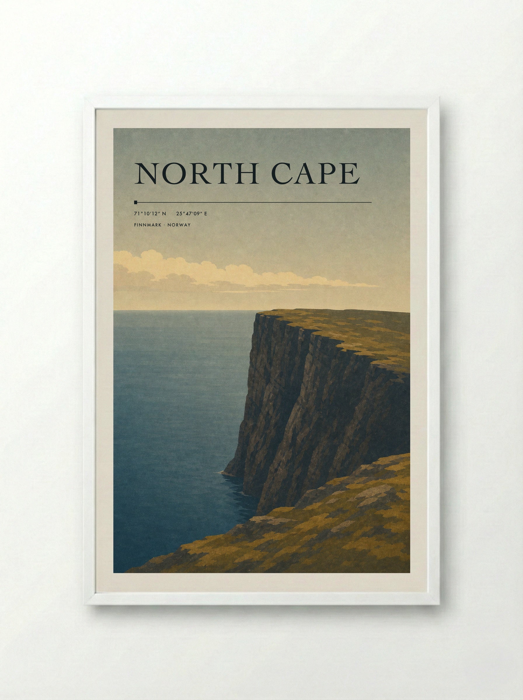 North Cape Travel Poster Artwork - Framed Print White