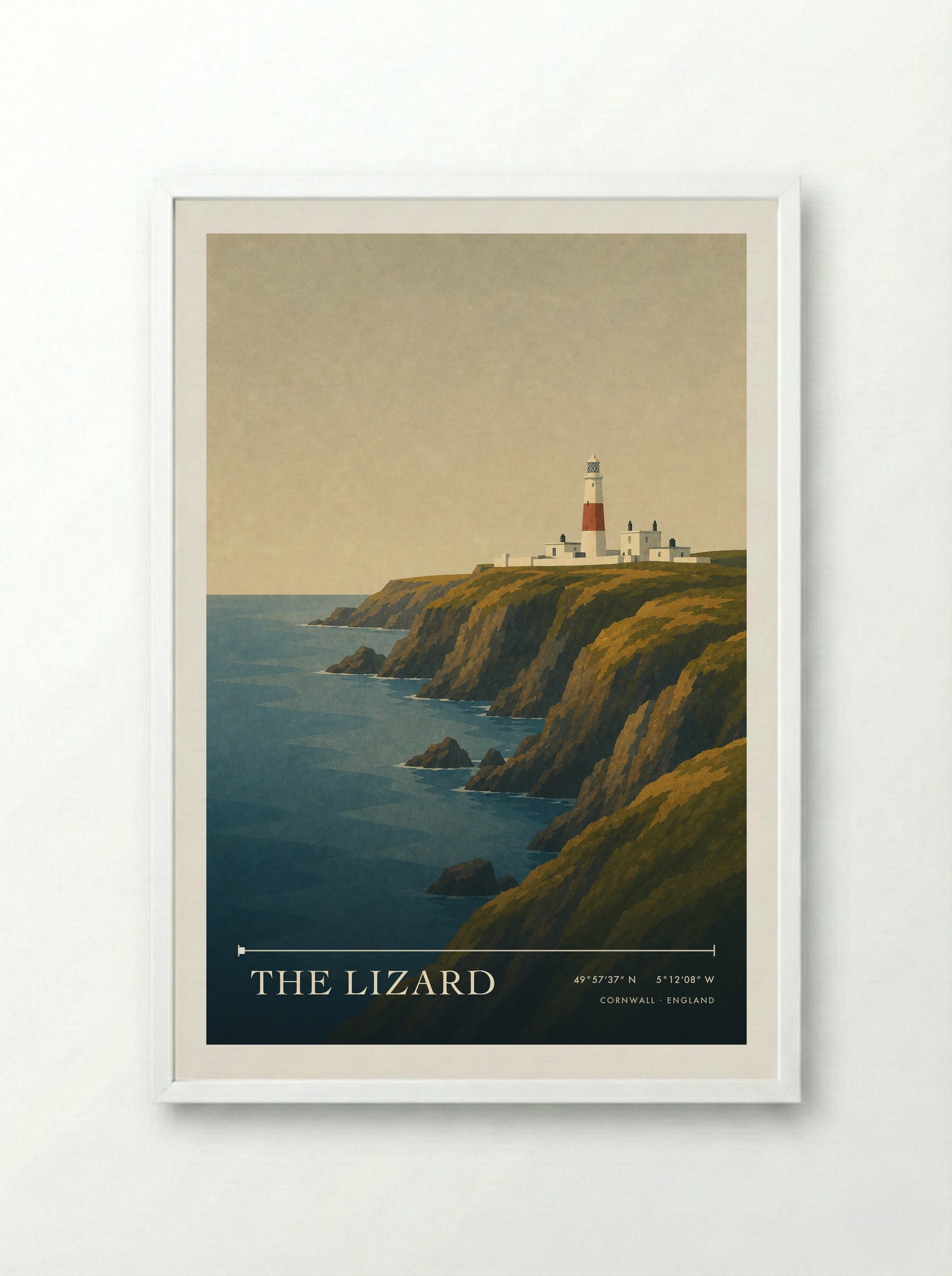 The Lizard Cornwall Travel Poster - Framed Print White