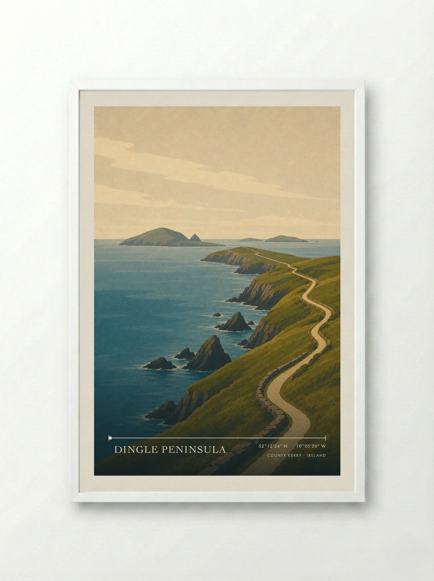 Dingle Peninsula Travel Poster - Framed Print White