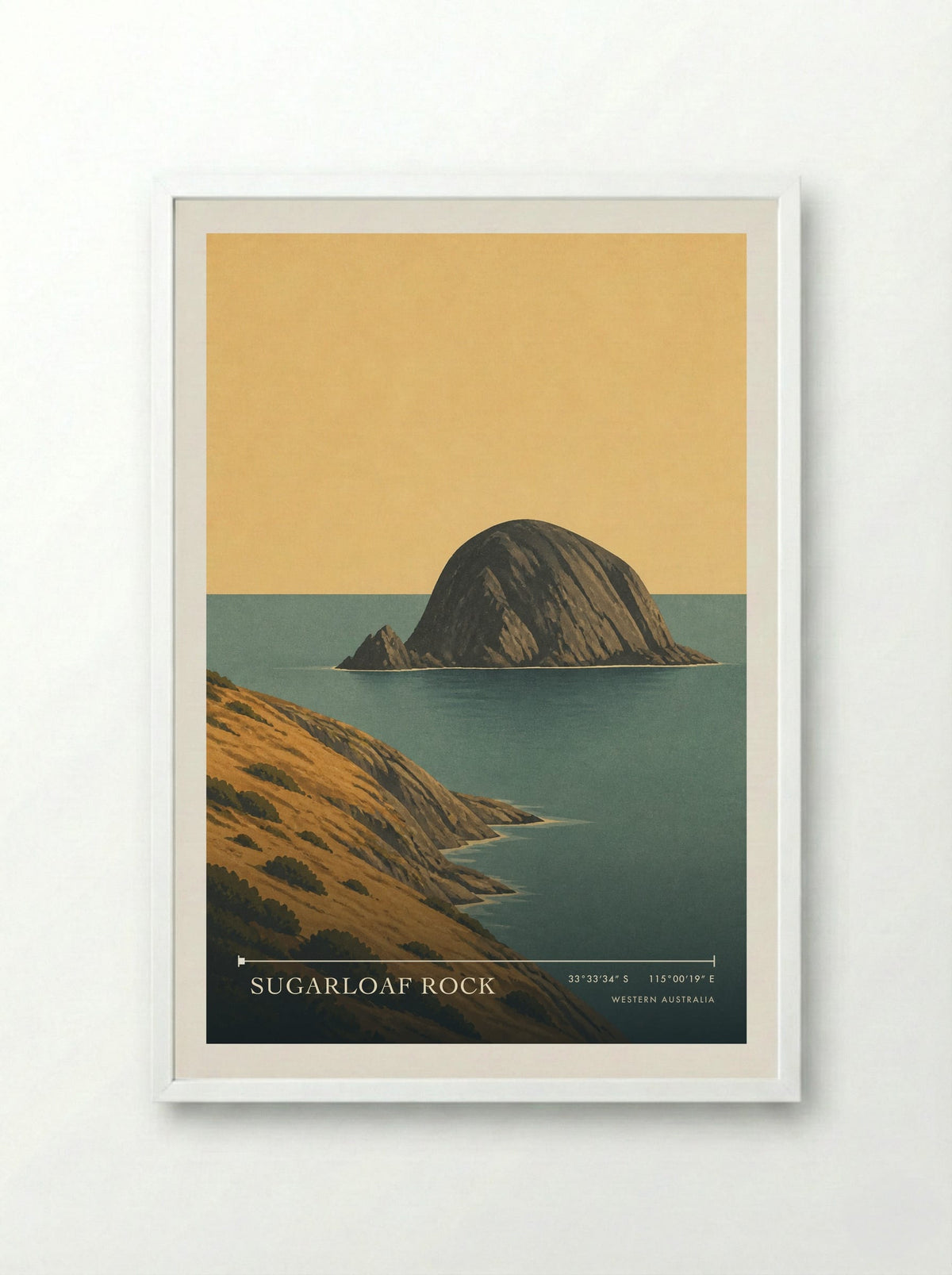 Sugarloaf Rock Travel Poster Artwork - Framed Print White