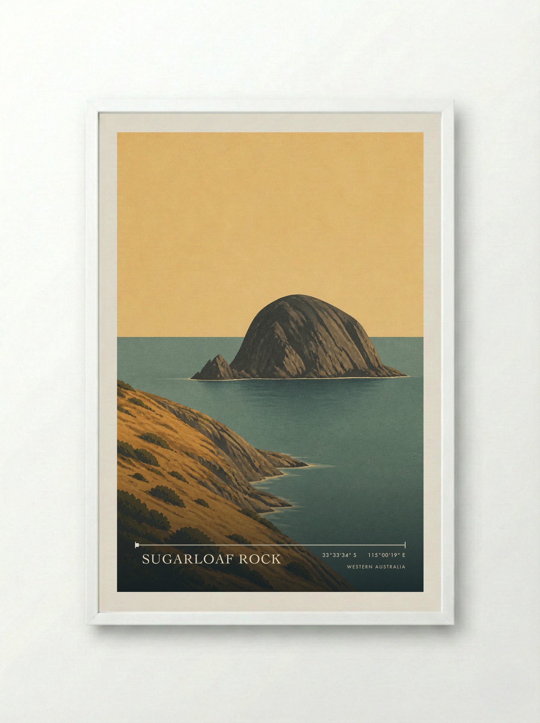 Sugarloaf Rock Travel Poster Artwork - Framed Print White