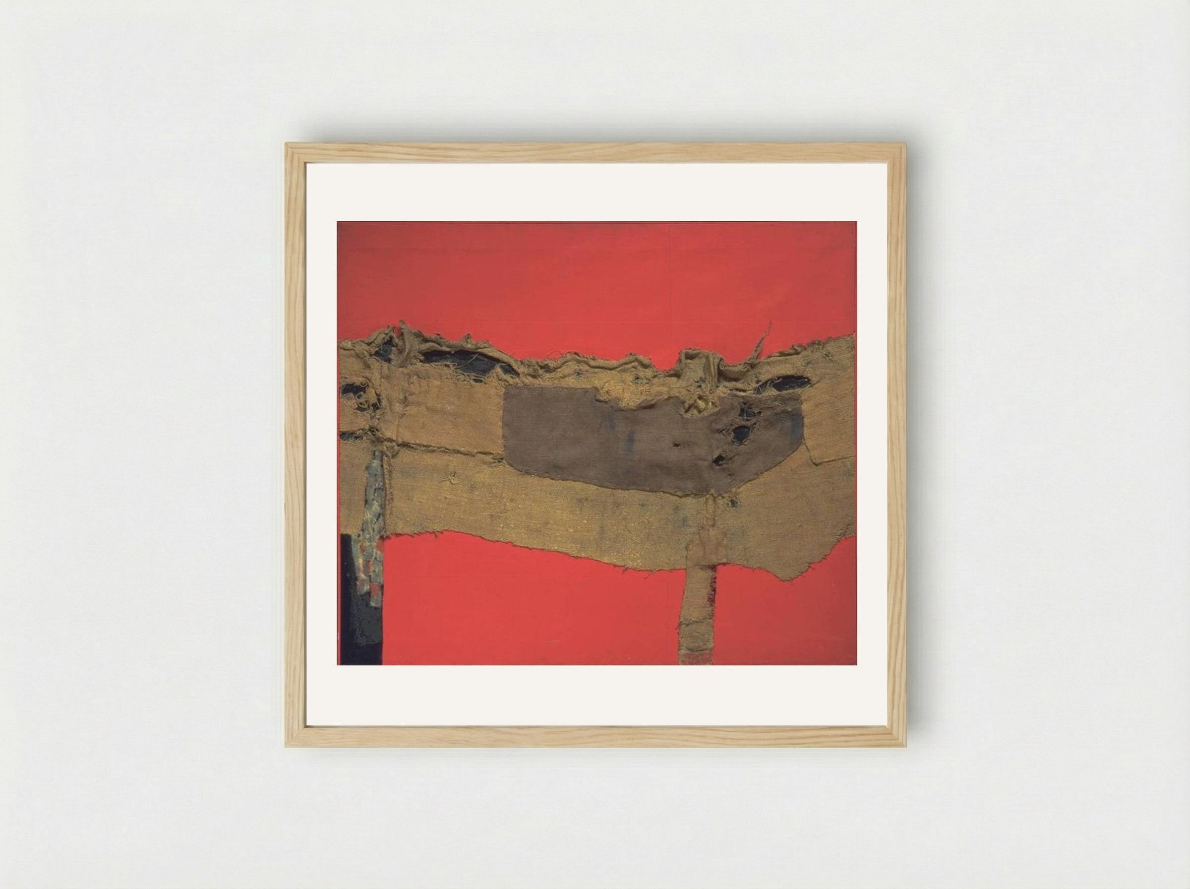 Sacking and Red - Alberto Burri - Framed Print Wood
