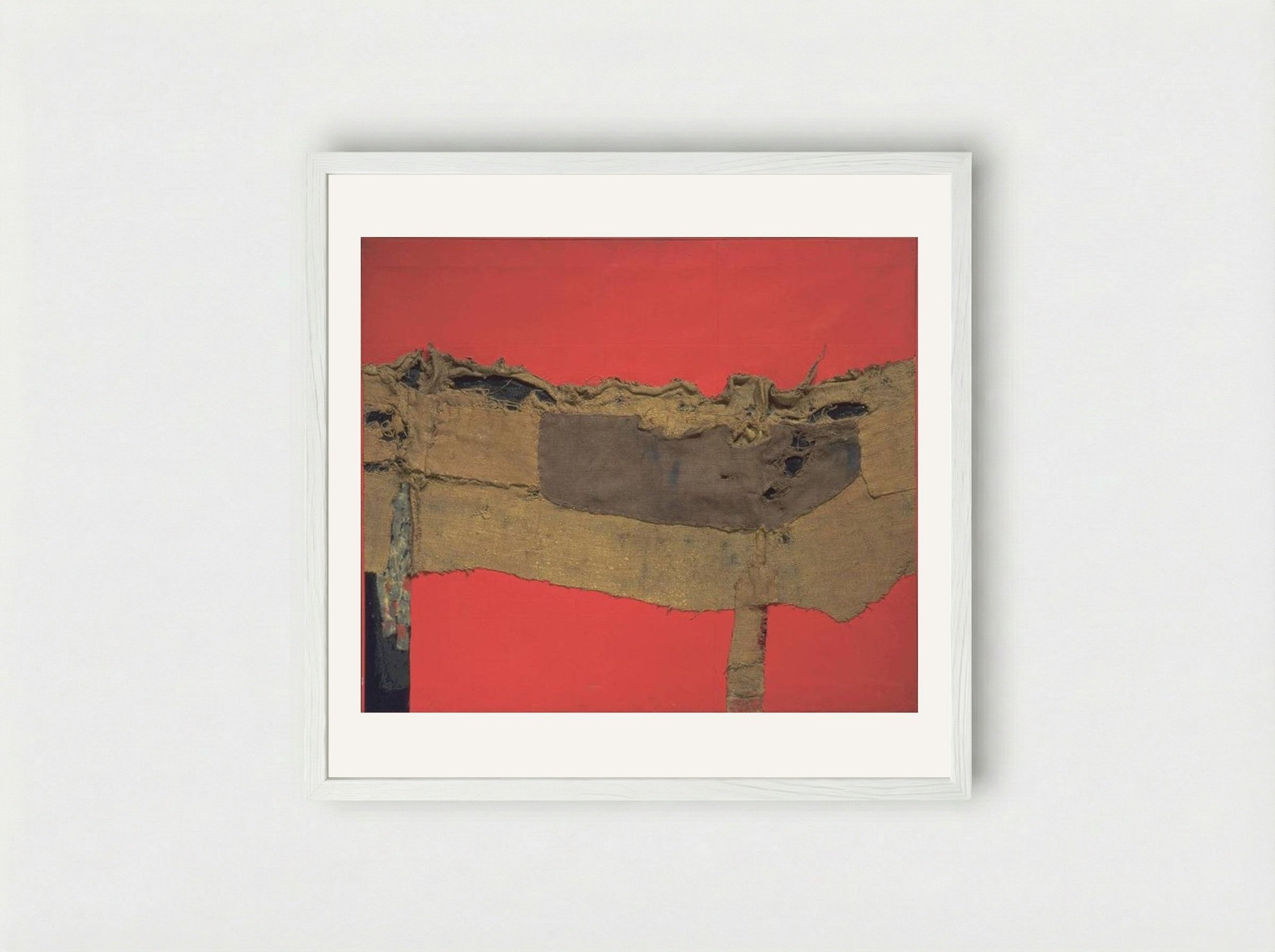 Sacking and Red - Alberto Burri - Framed Print White