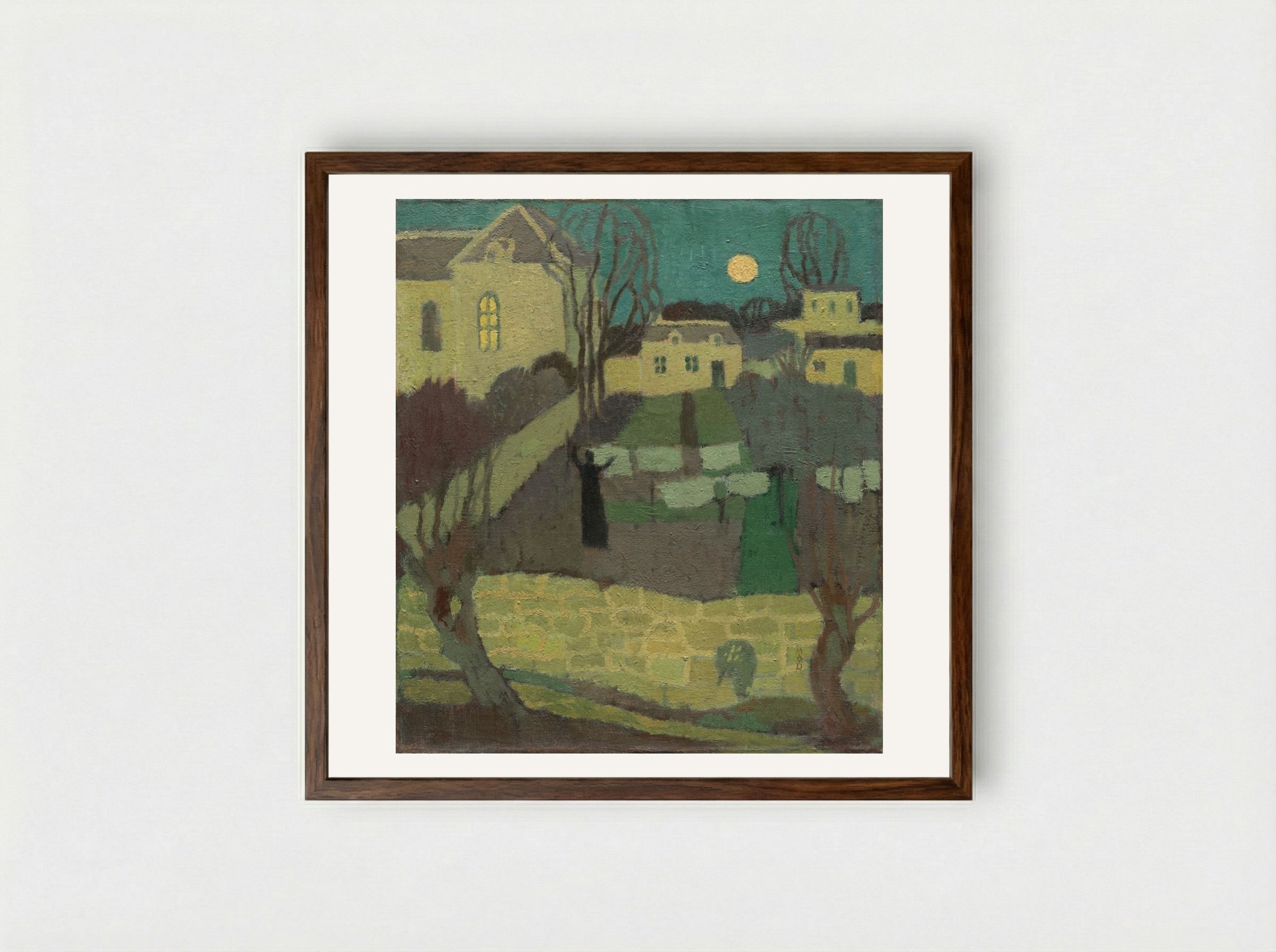 Drying the Linen, or Moonrise at the Priory - Maurice Denis - Framed Print Dark Wood