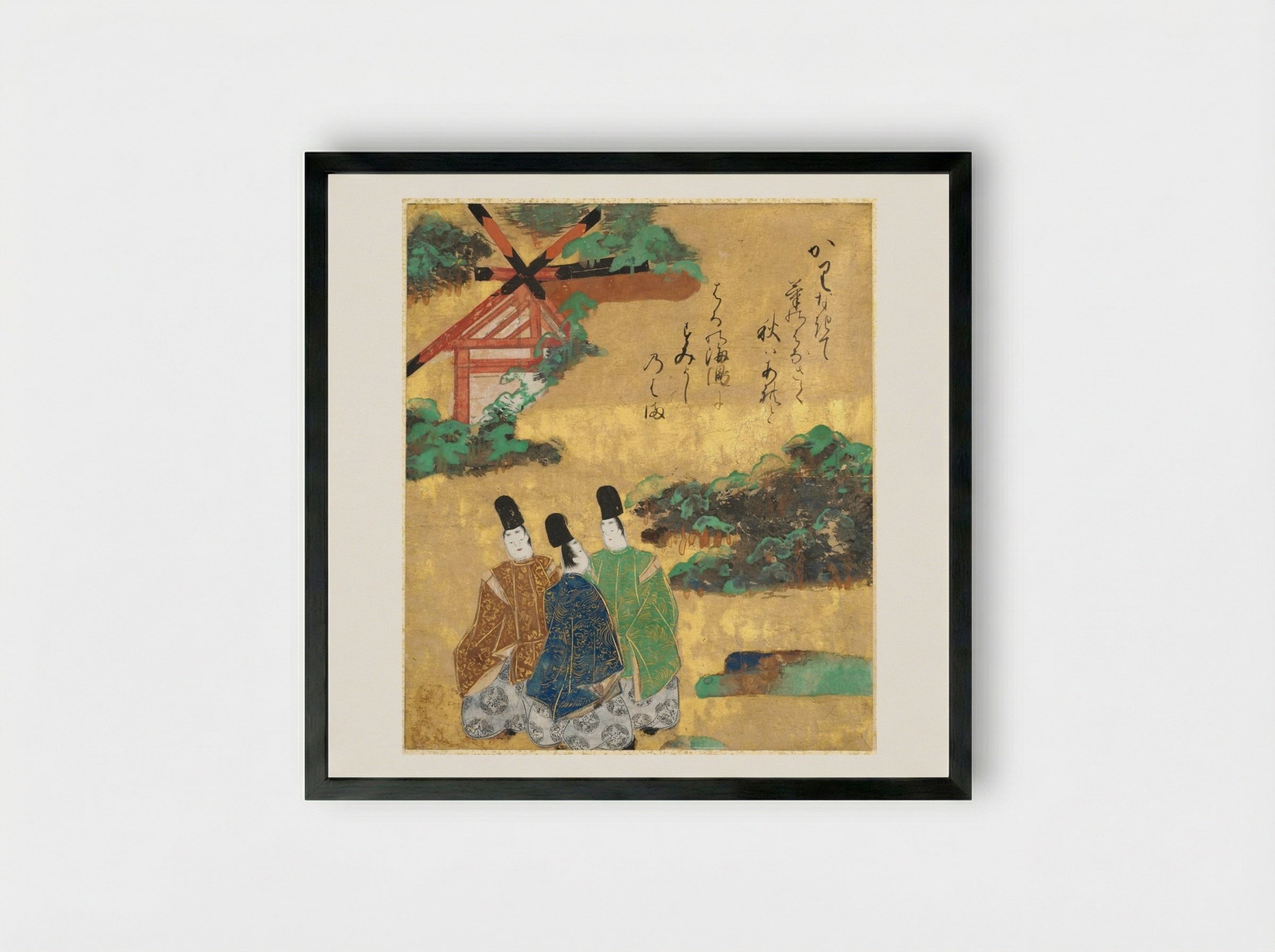 The Beach at Sumiyoshi from the Tales of Ise - Tawaraya Sōtatsu - Framed Print Black
