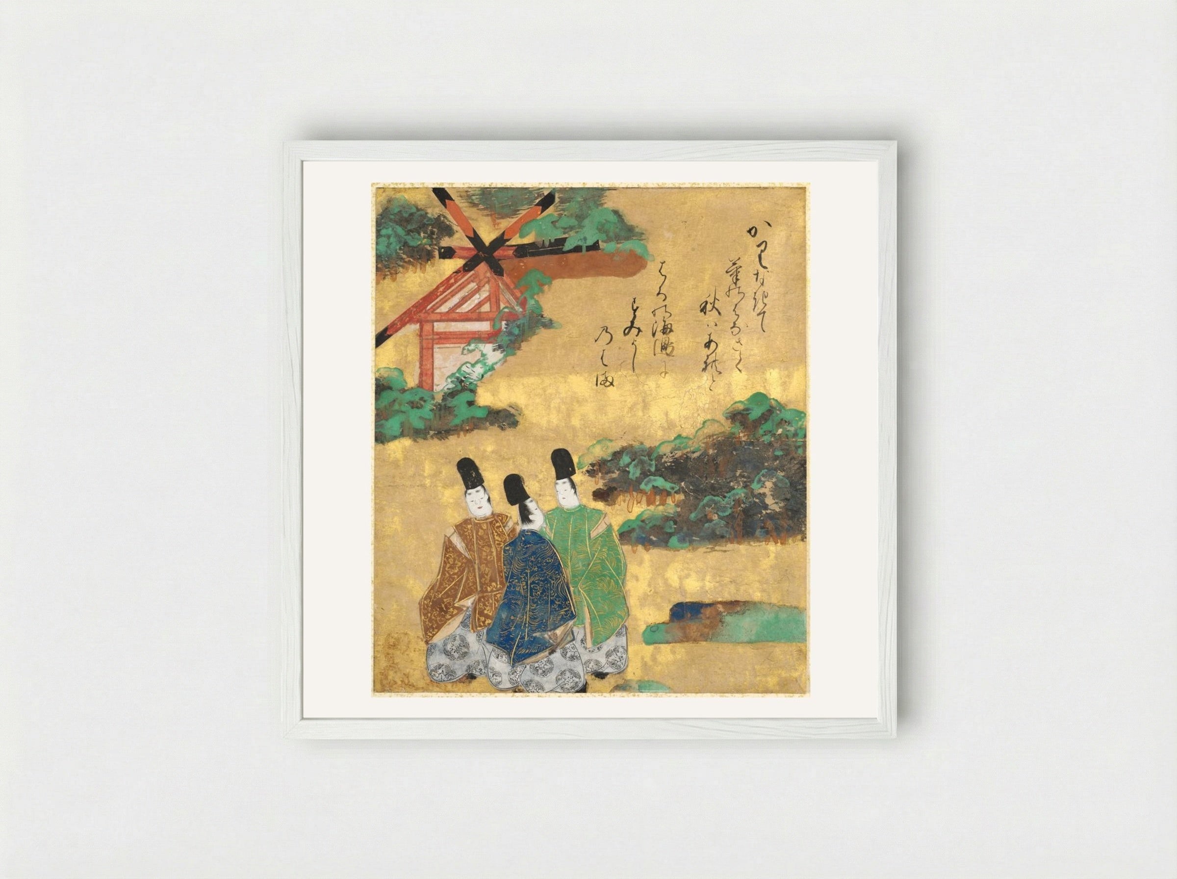 The Beach at Sumiyoshi from the Tales of Ise - Tawaraya Sōtatsu - Framed Print White