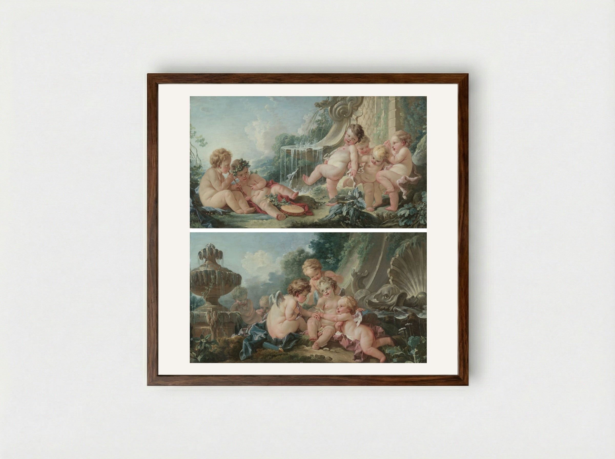 Music and Dance and Cupids in Conspiracy - François Boucher - Framed Print Dark Wood