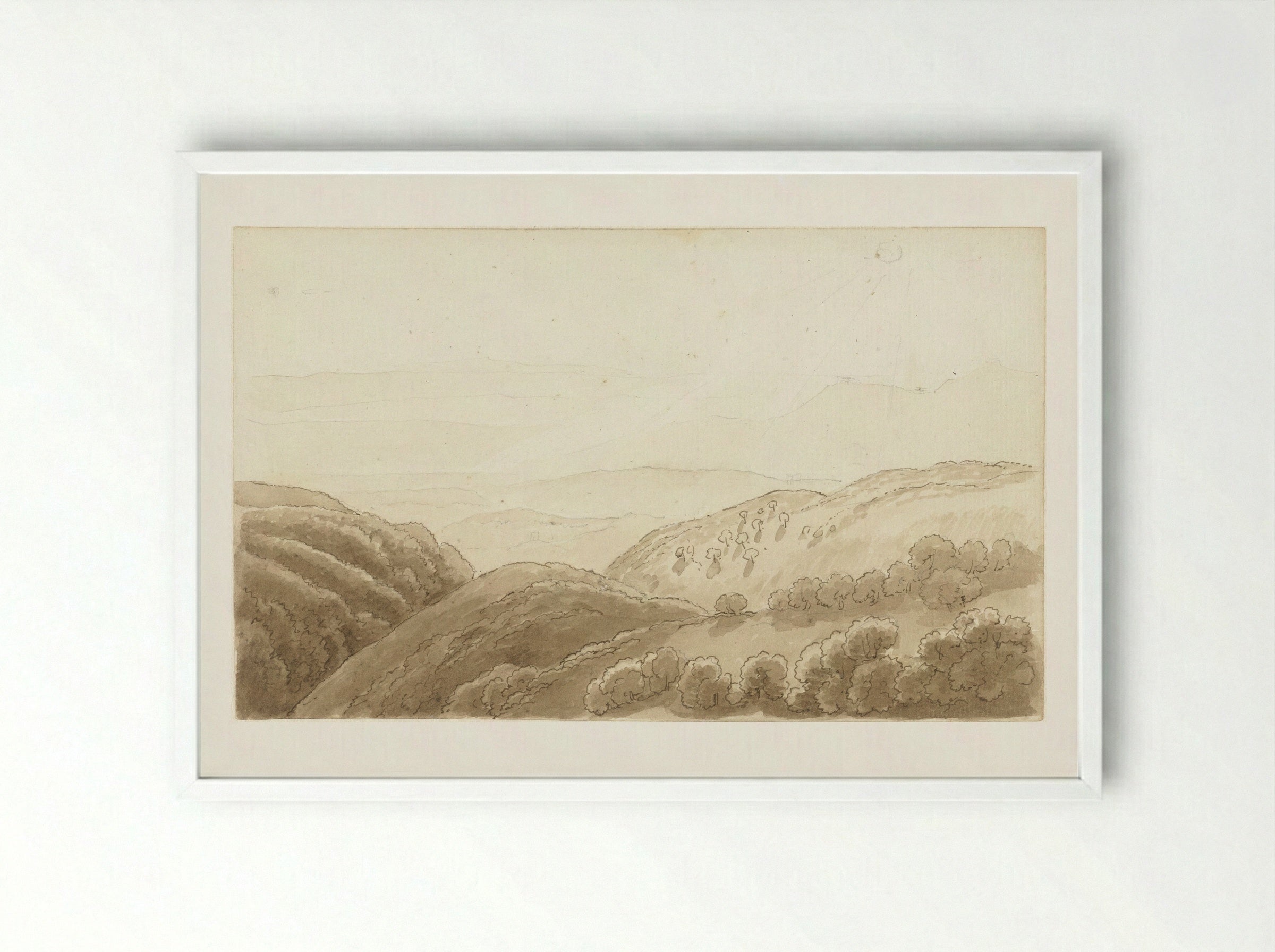 Avondlicht over de bergen bij Tivoli - Hendrik Voogd - Framed Print White