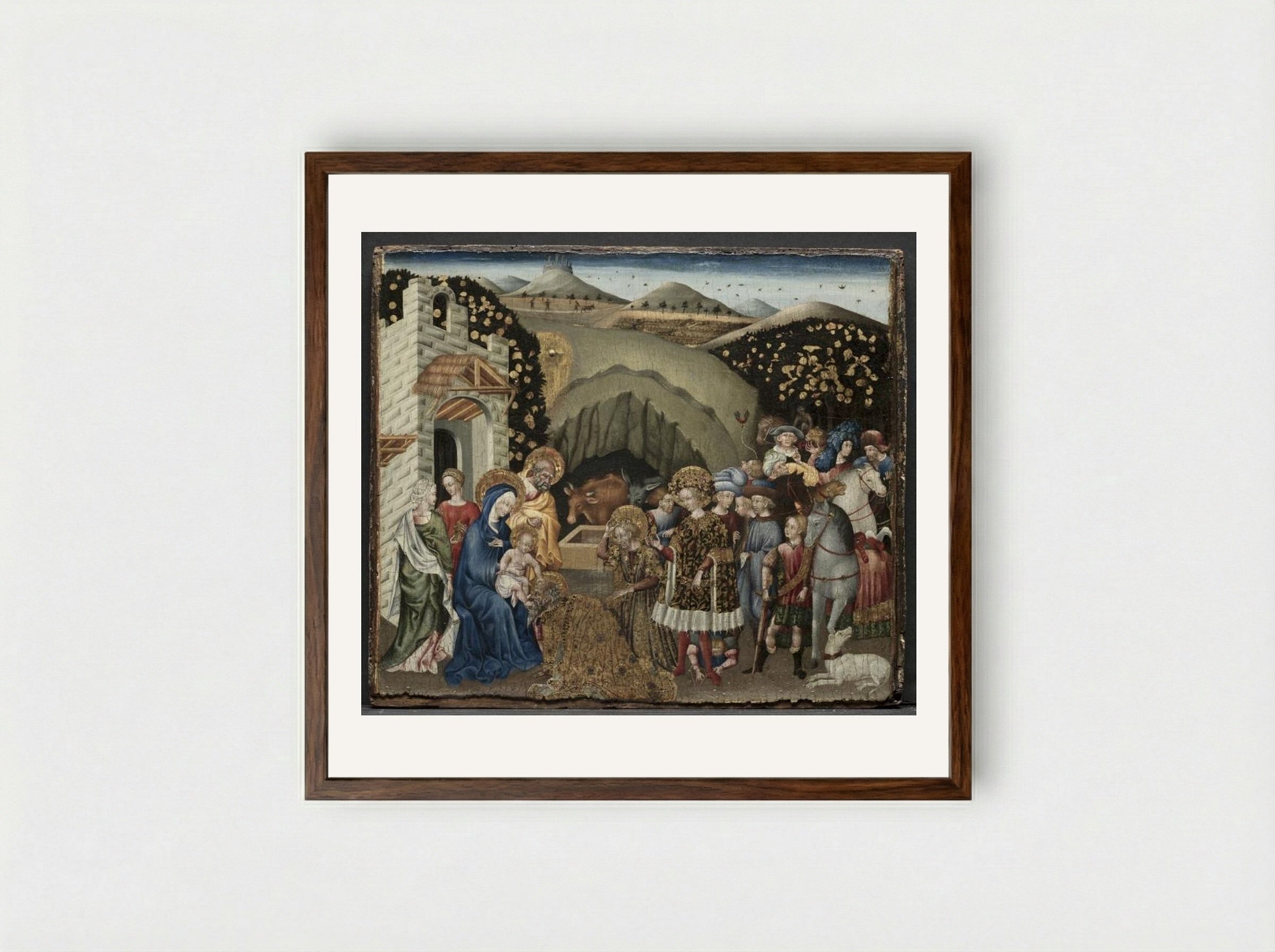 The Adoration of the Magi - Giovanni di Paolo - Framed Print Dark Wood