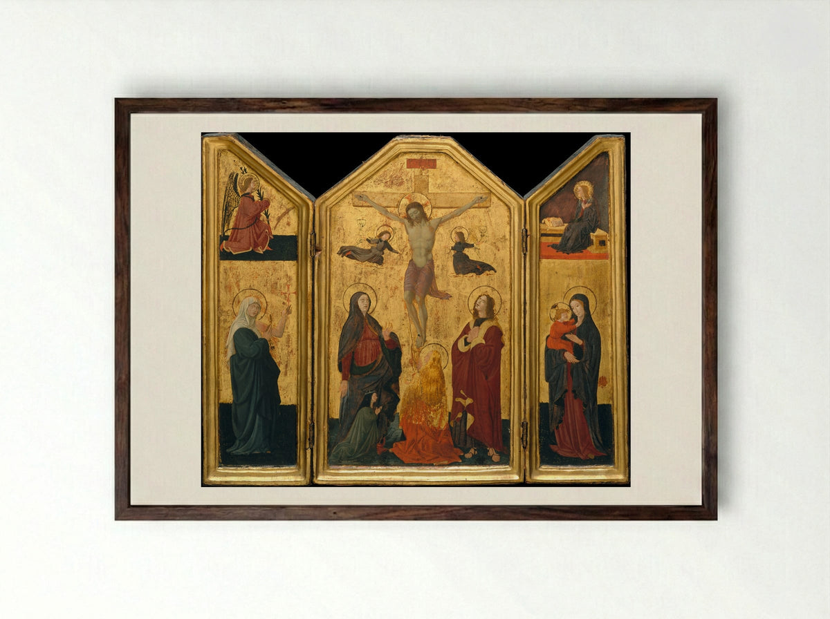 Crucifixion (Triptych) - Paolo Uccello - Framed Print Dark Wood