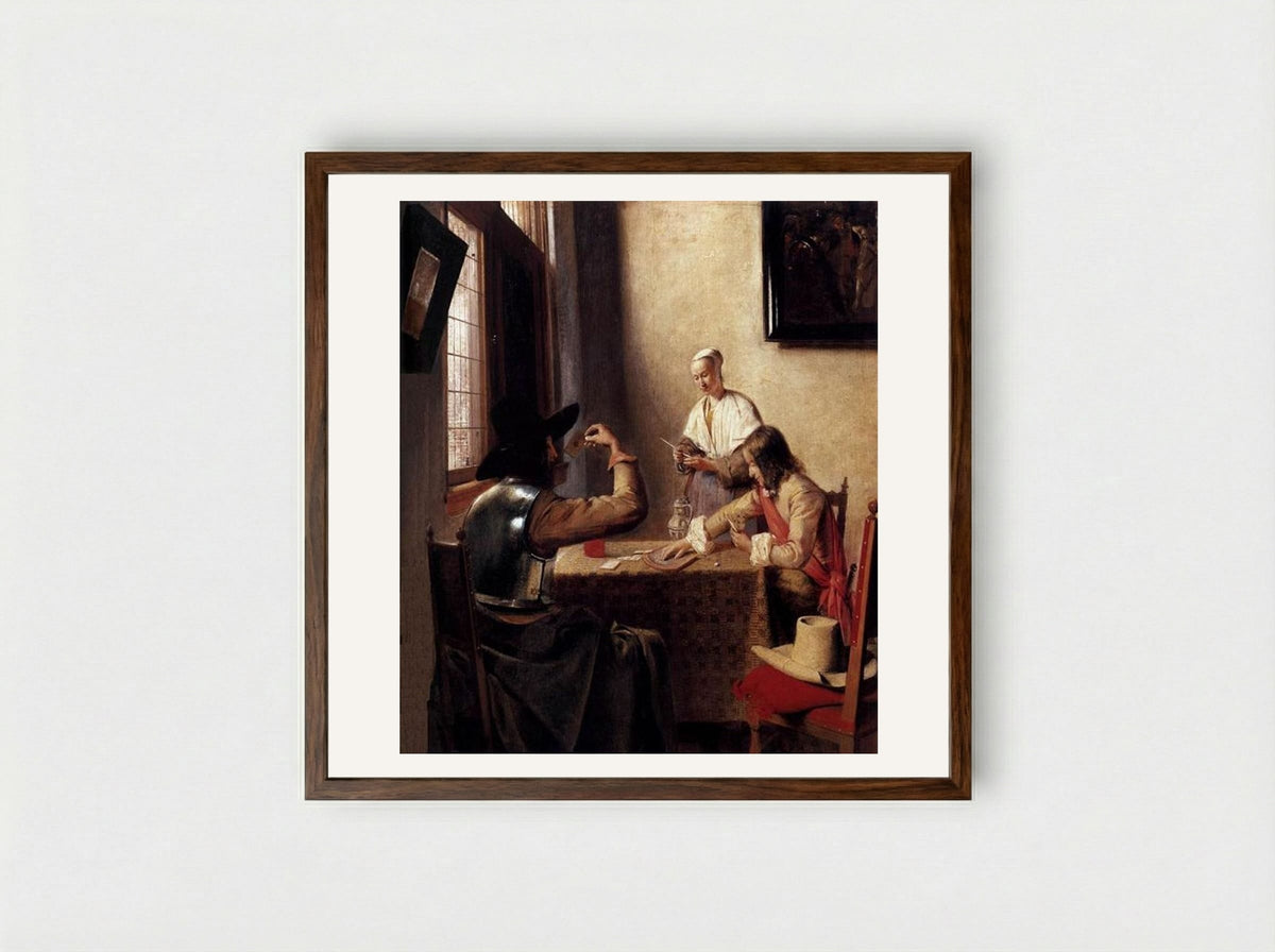 Soldiers Playing Cards - Pieter de Hooch - Framed Print Dark Wood