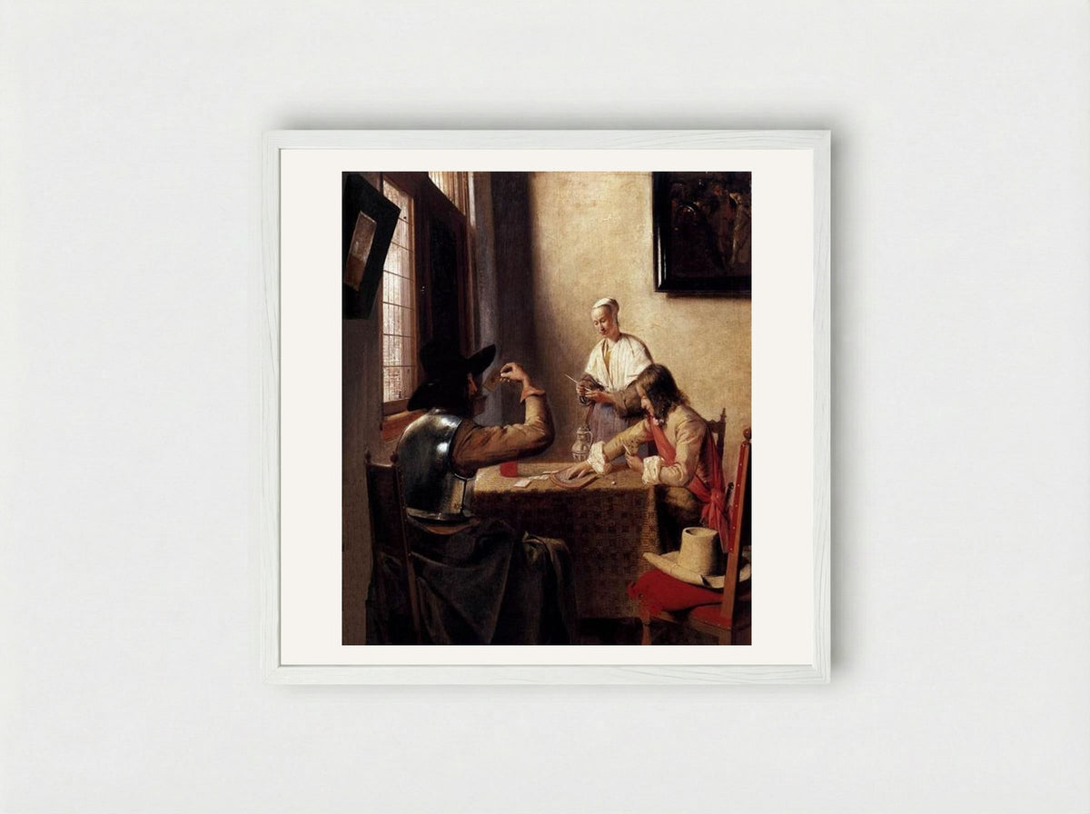 Soldiers Playing Cards - Pieter de Hooch - Framed Print White