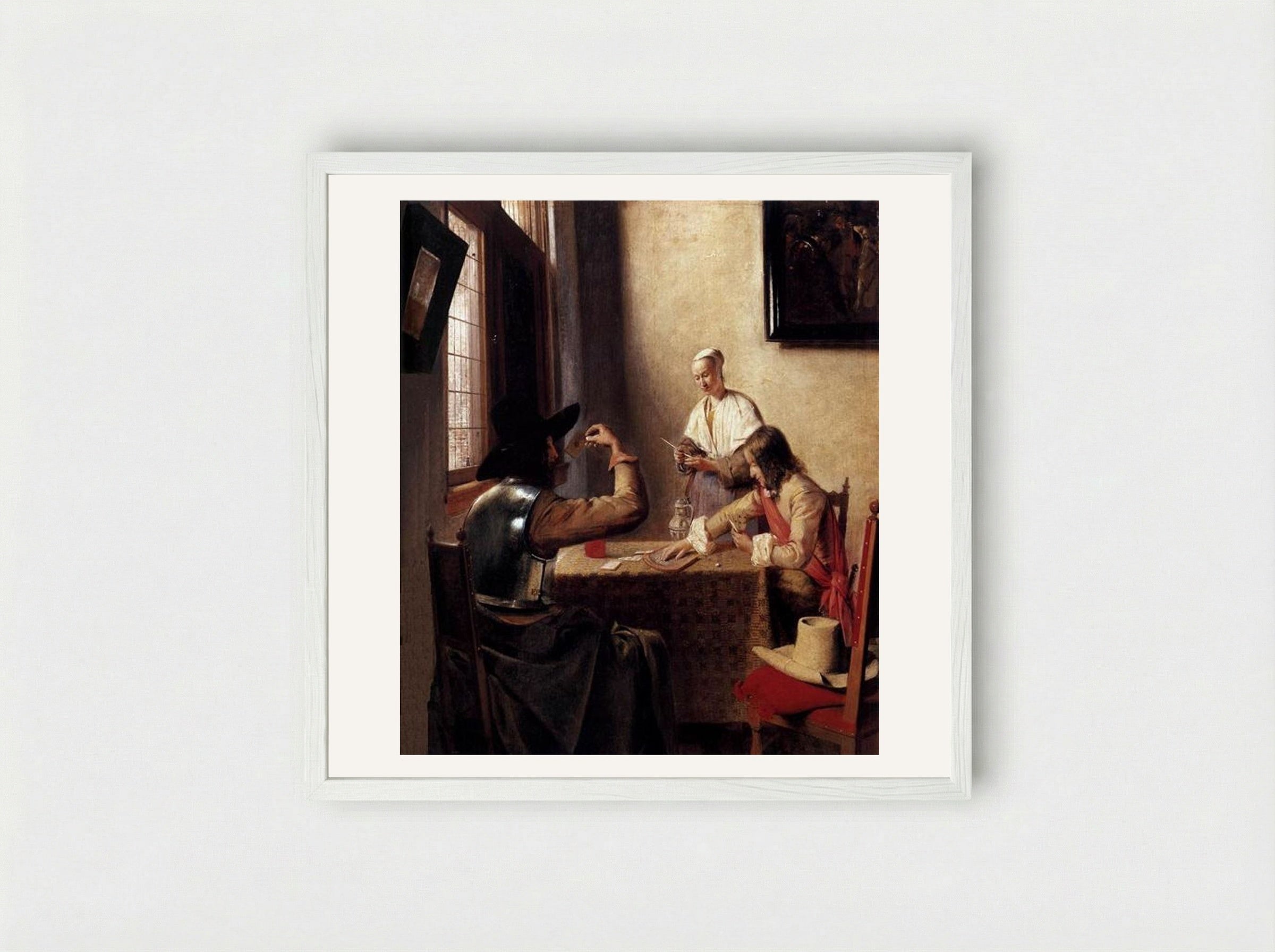Soldiers Playing Cards - Pieter de Hooch - Framed Print White
