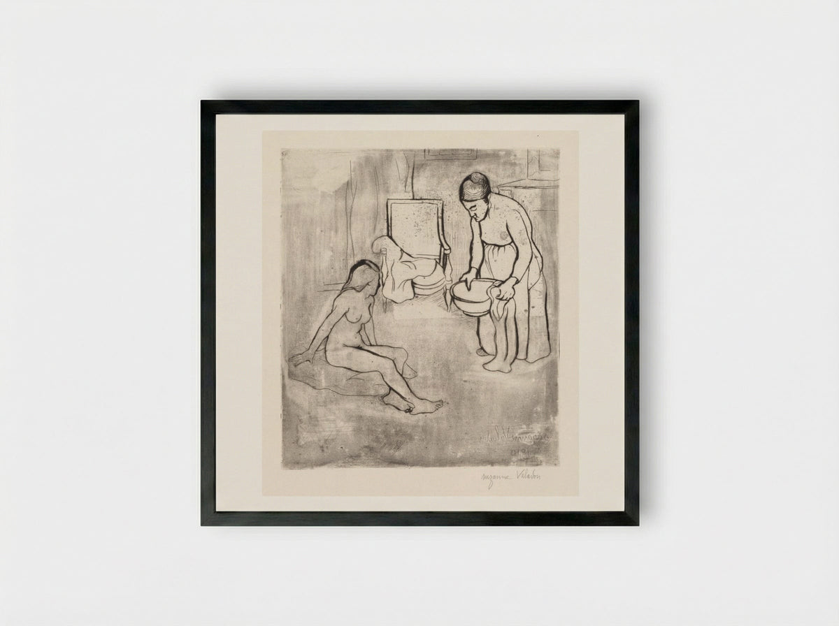 Grandmother with Louise, Nude Seated on the Floor - Suzanne Valadon - Framed Print Black