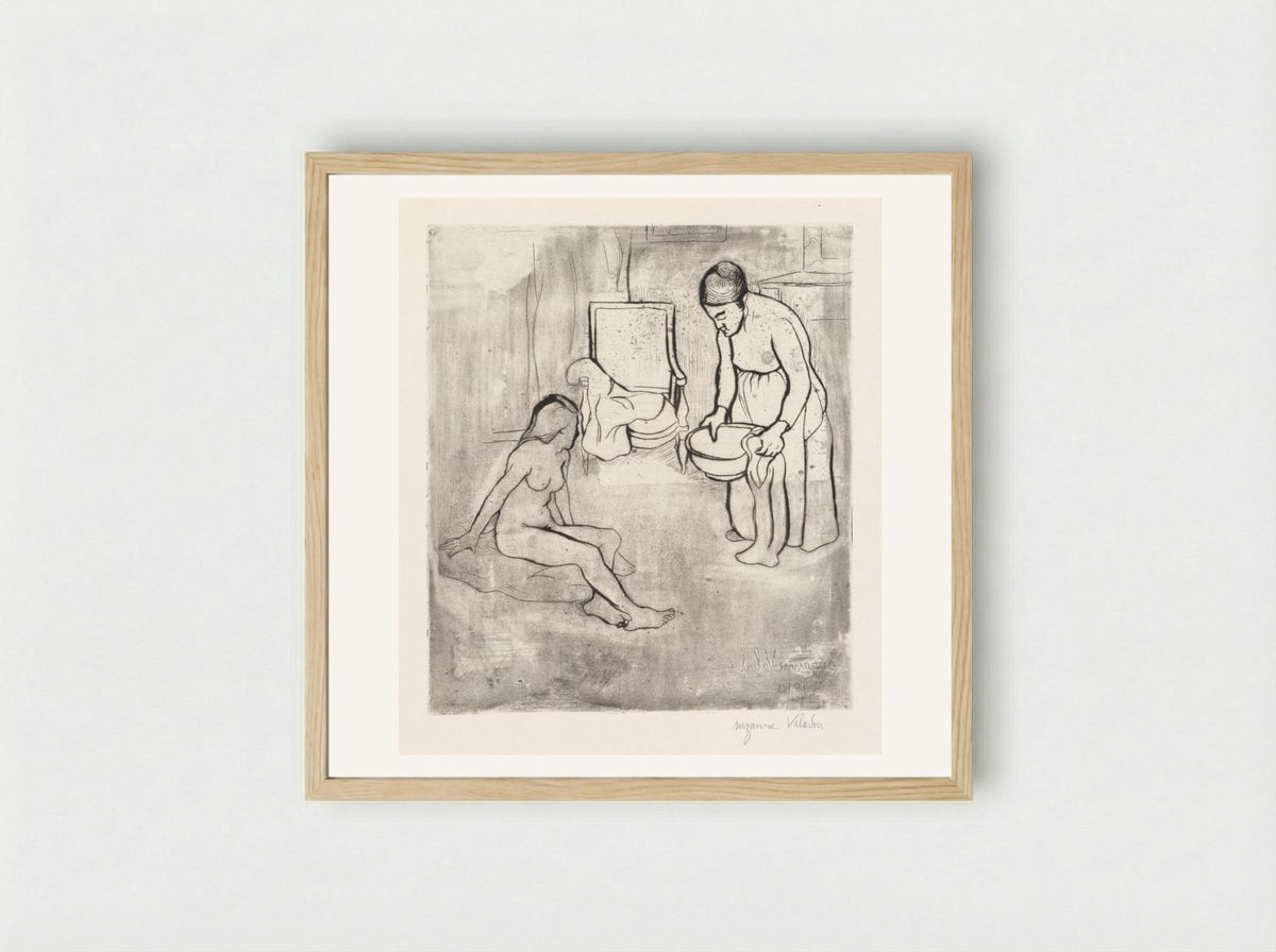 Grandmother with Louise, Nude Seated on the Floor - Suzanne Valadon - Framed Print Wood