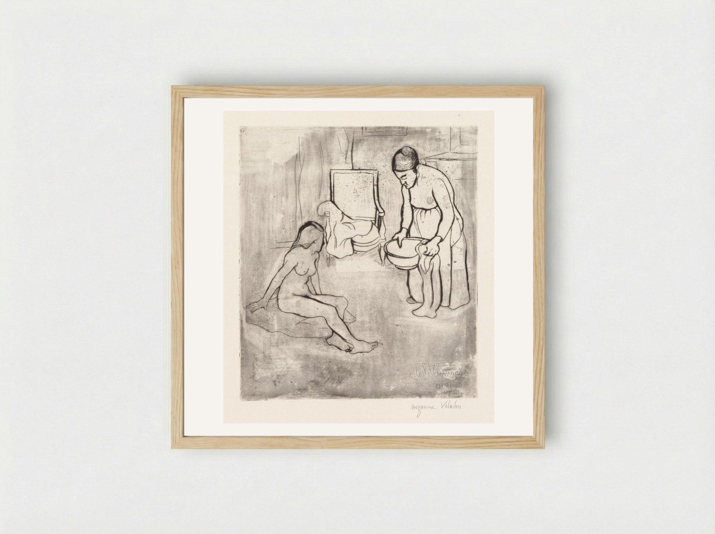 Grandmother with Louise, Nude Seated on the Floor - Suzanne Valadon - Framed Print Wood